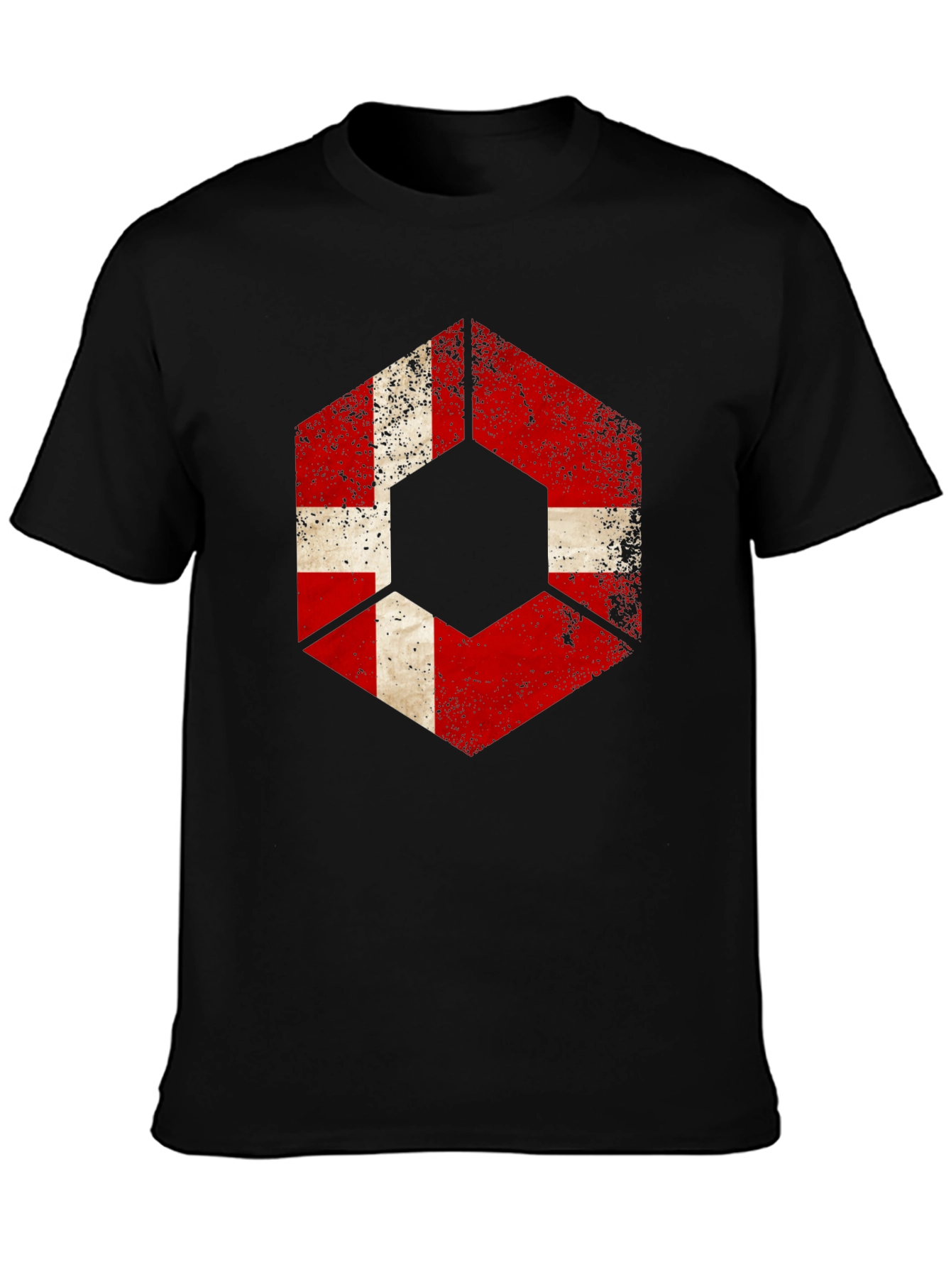 Distressed Hexagon Denmark Flag Graphic T-Shirt
