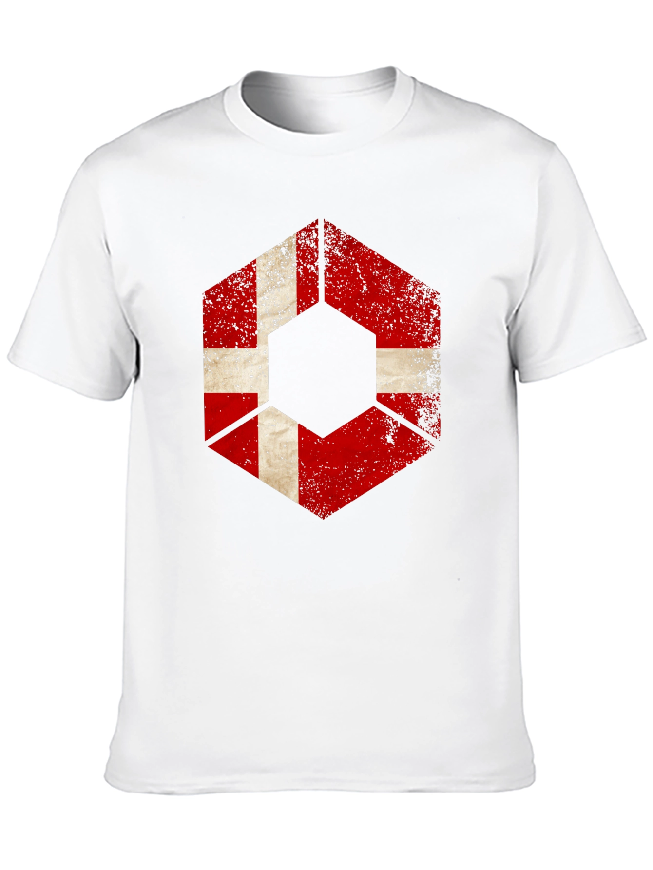 Distressed Hexagon Denmark Flag Graphic T-Shirt