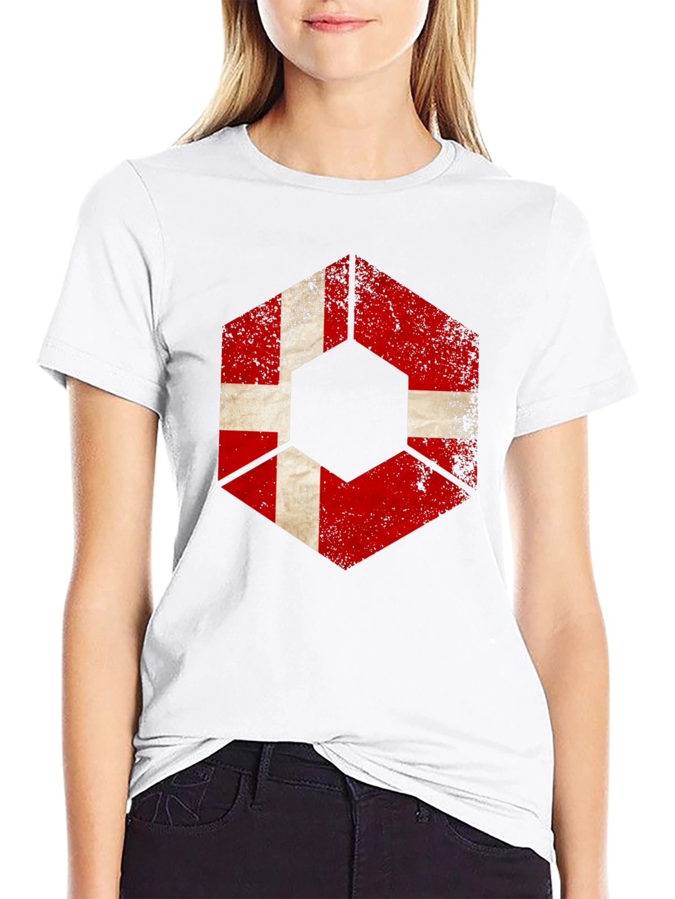 Distressed Hexagon Denmark Flag Graphic T-Shirt