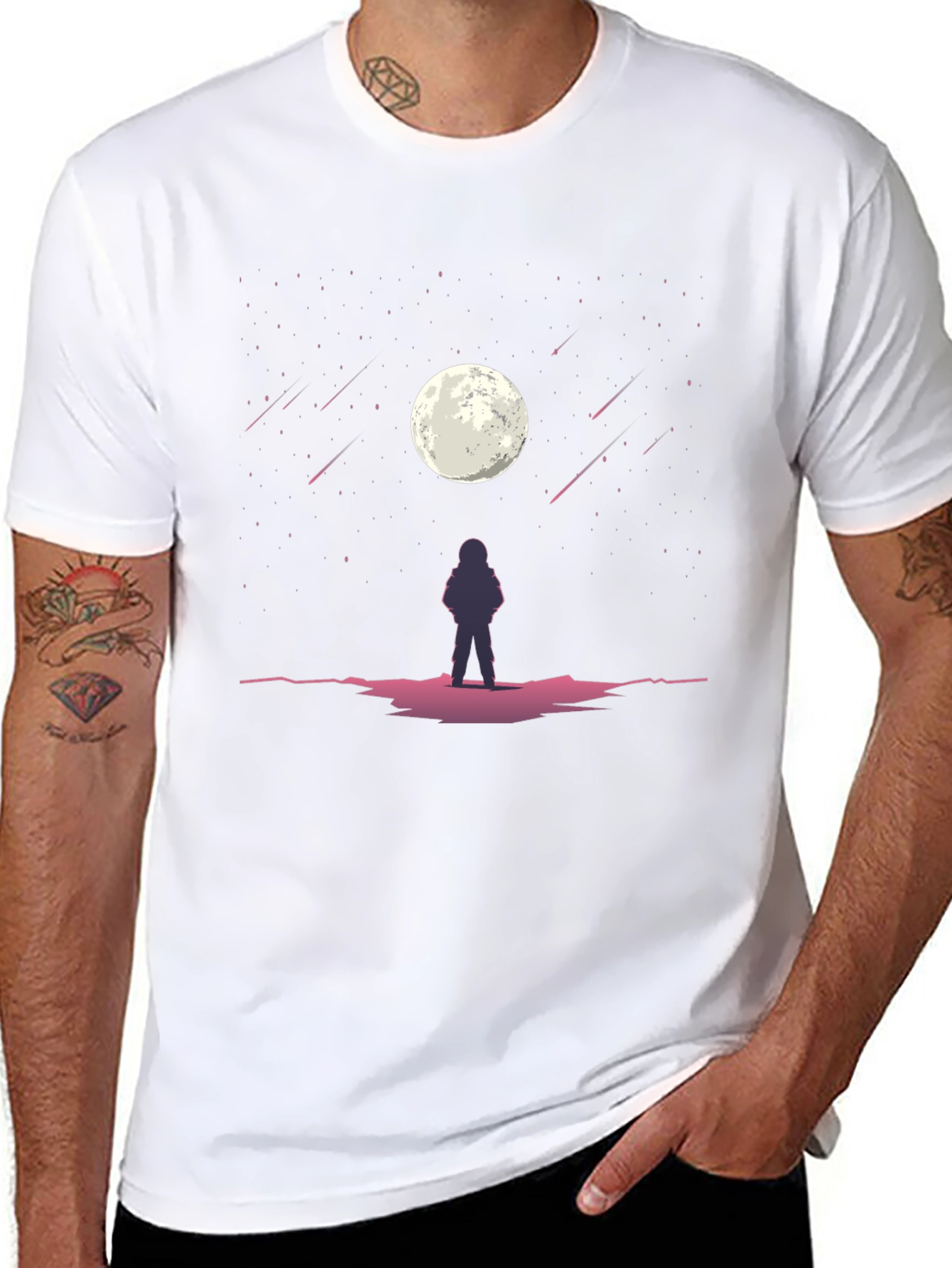 Astronaut Moon Gazing Black Graphic Tee