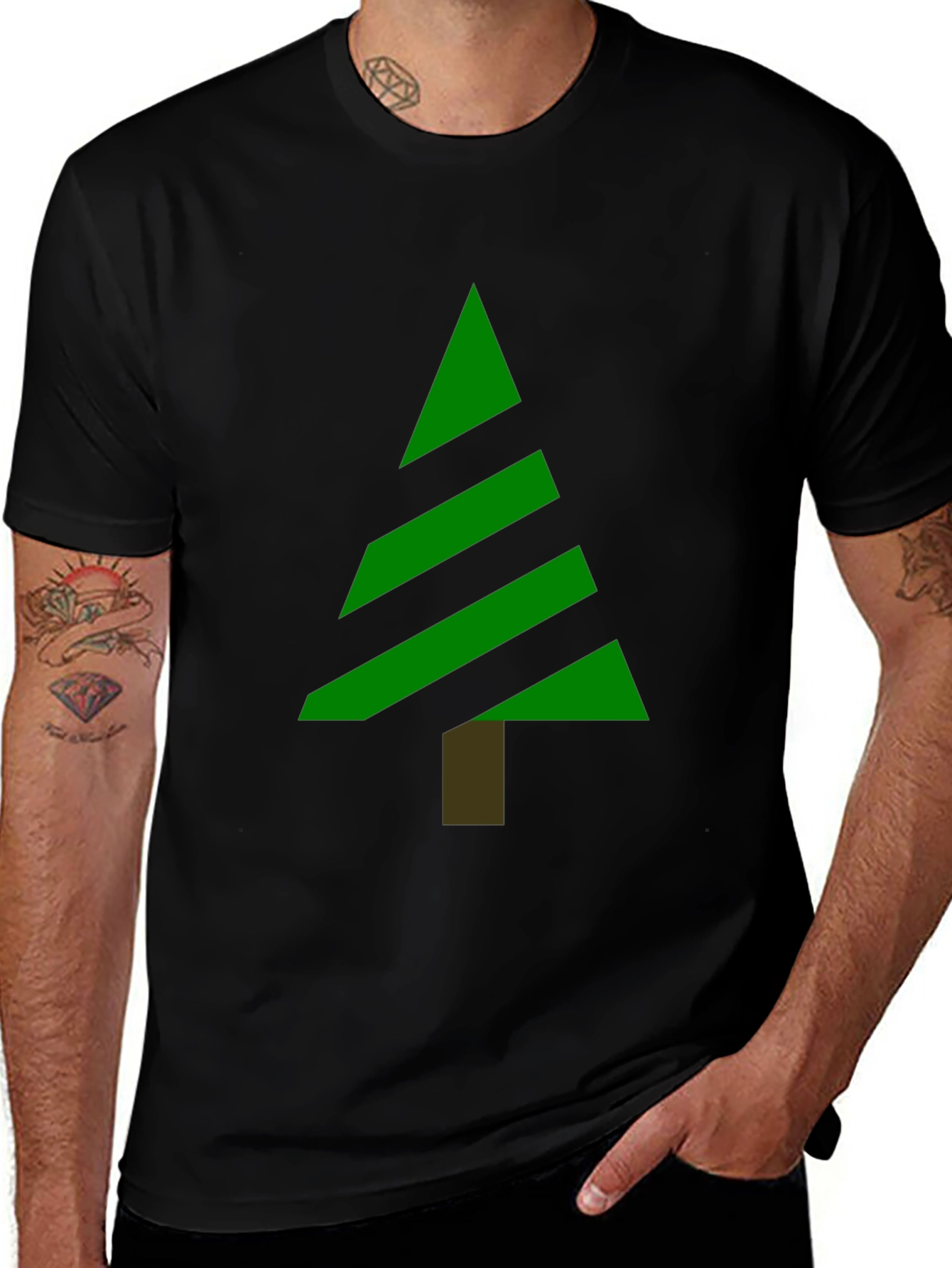 Modern Christmas Tree Graphic Tee - Black