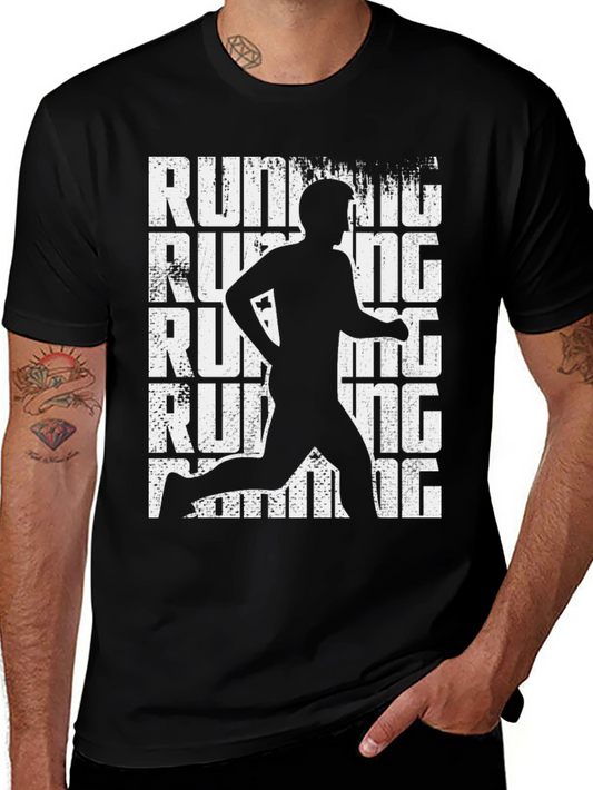 Running Man Graphic Tee - Black Cotton T-Shirt