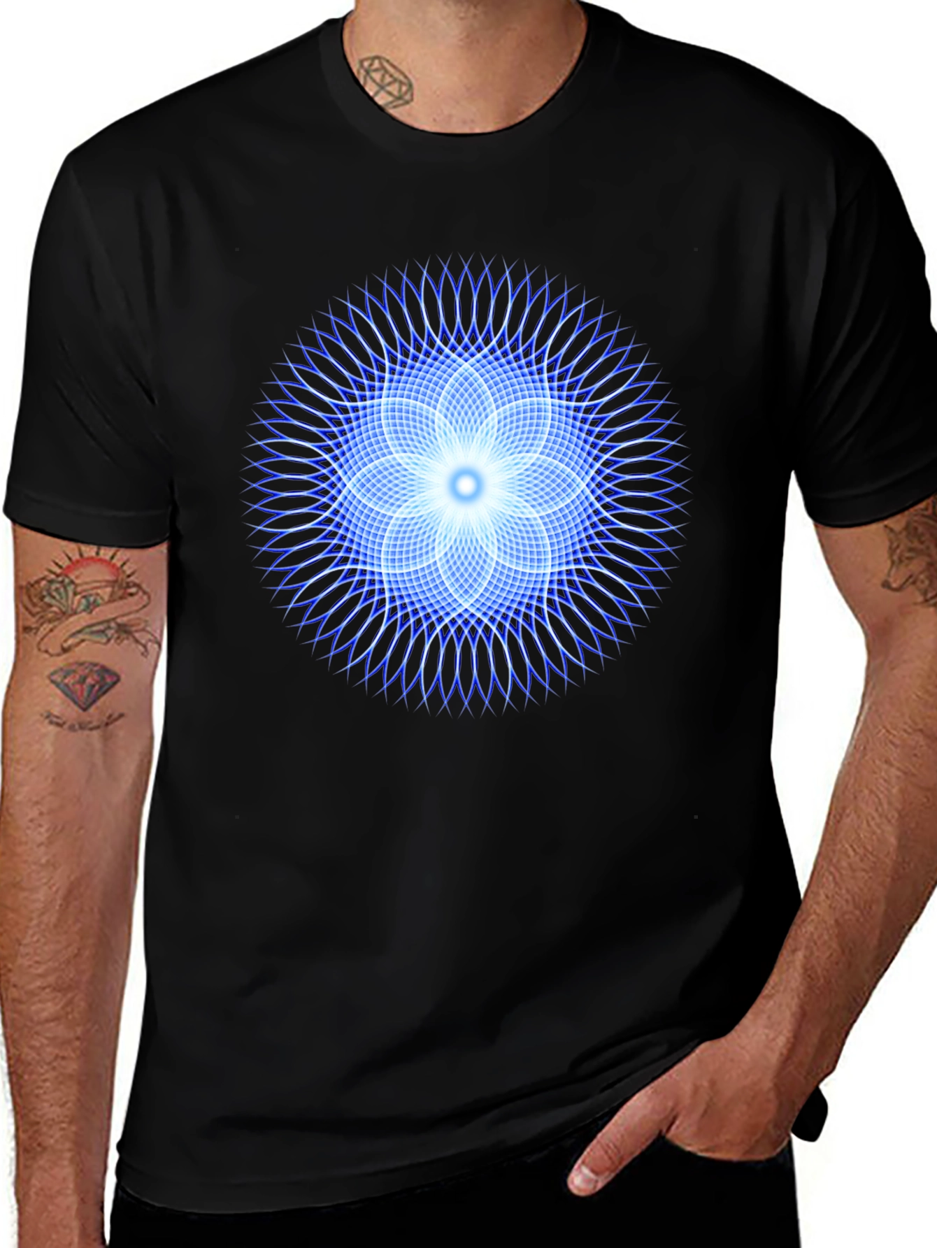 Geometric Flower T-Shirt - Black