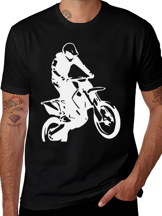 Black T-Shirt with White Motocross Rider Design
