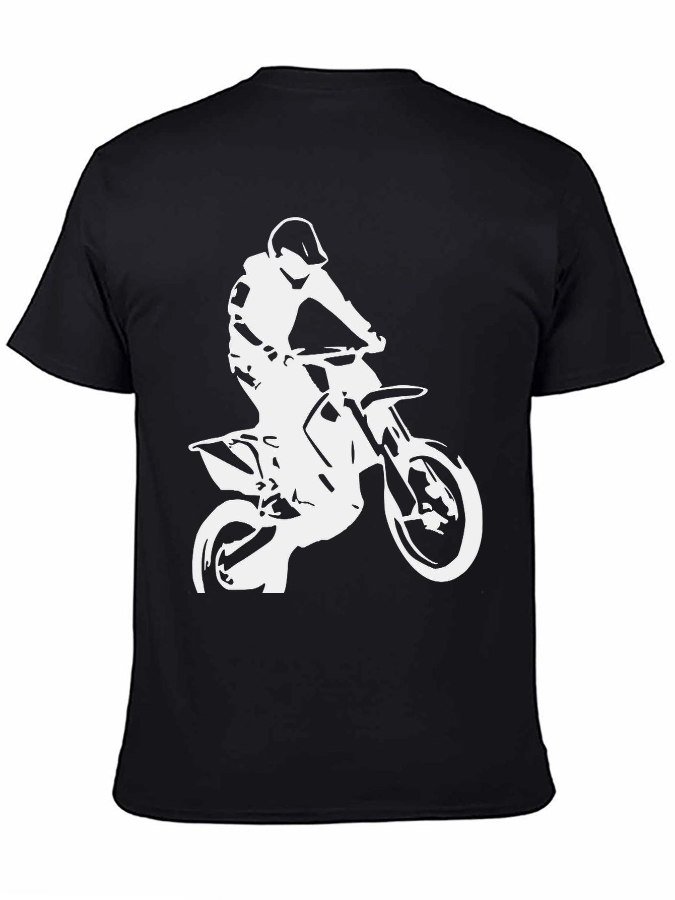 Black T-Shirt with White Motocross Rider Design