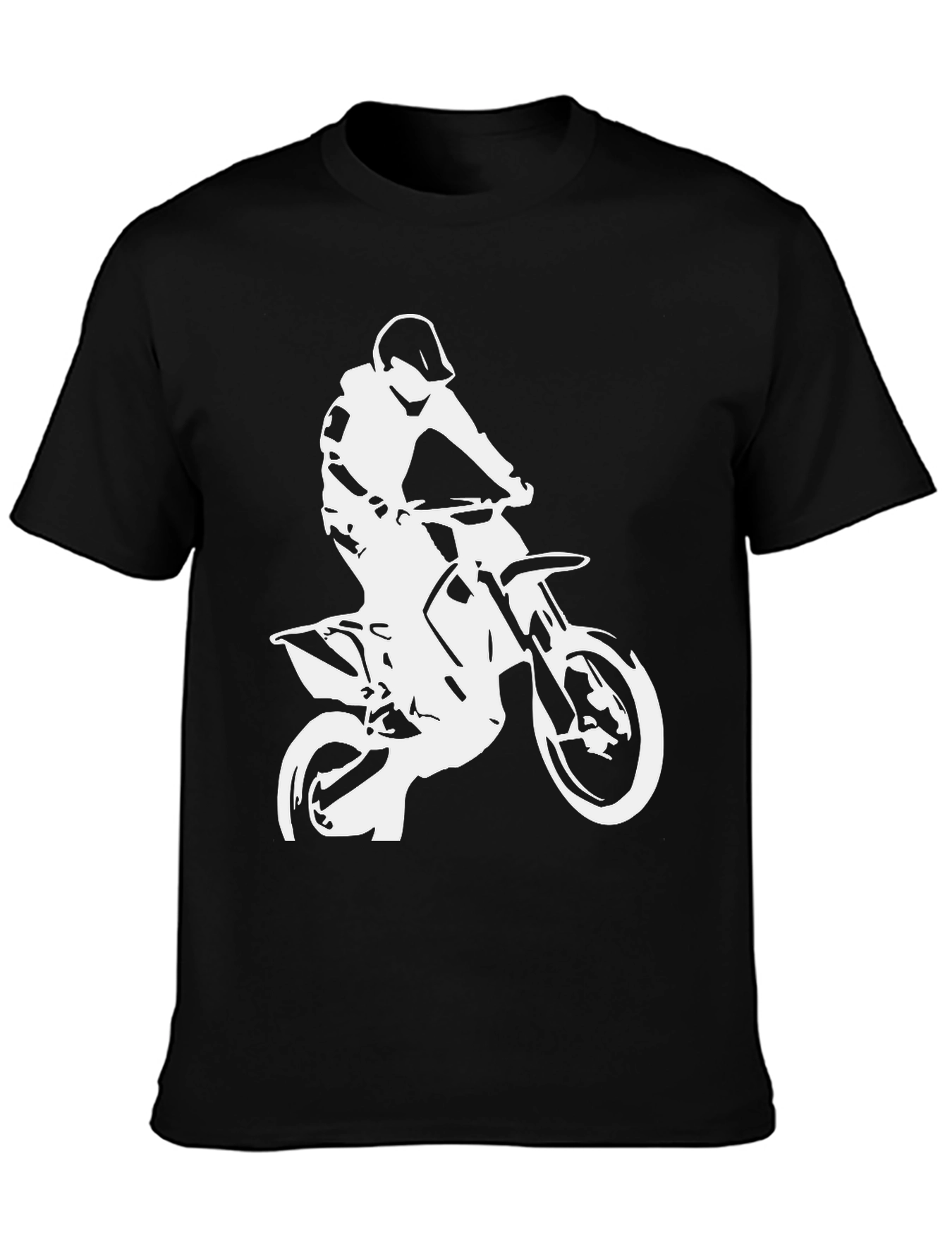 Black T-Shirt with White Motocross Rider Design
