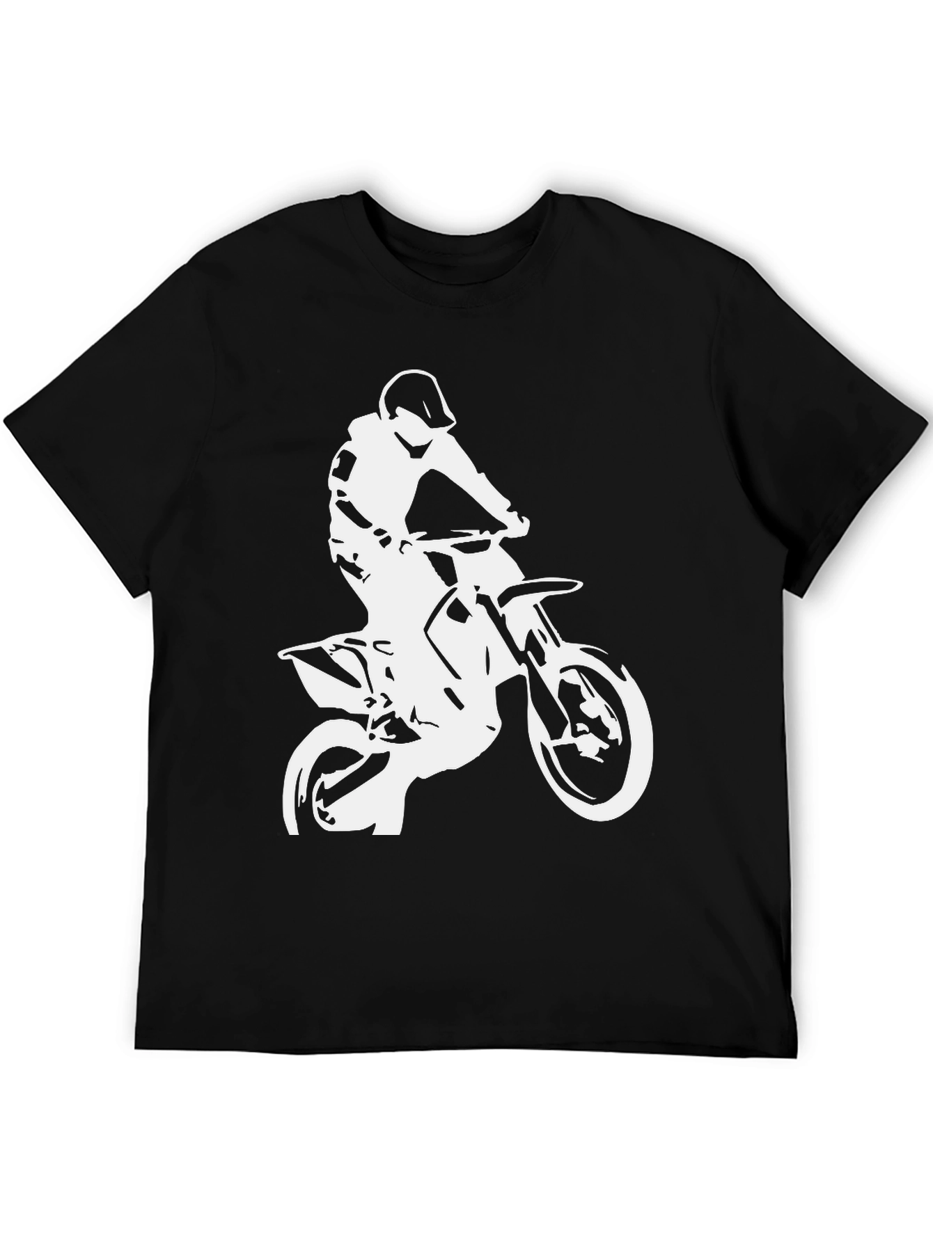 Black T-Shirt with White Motocross Rider Design