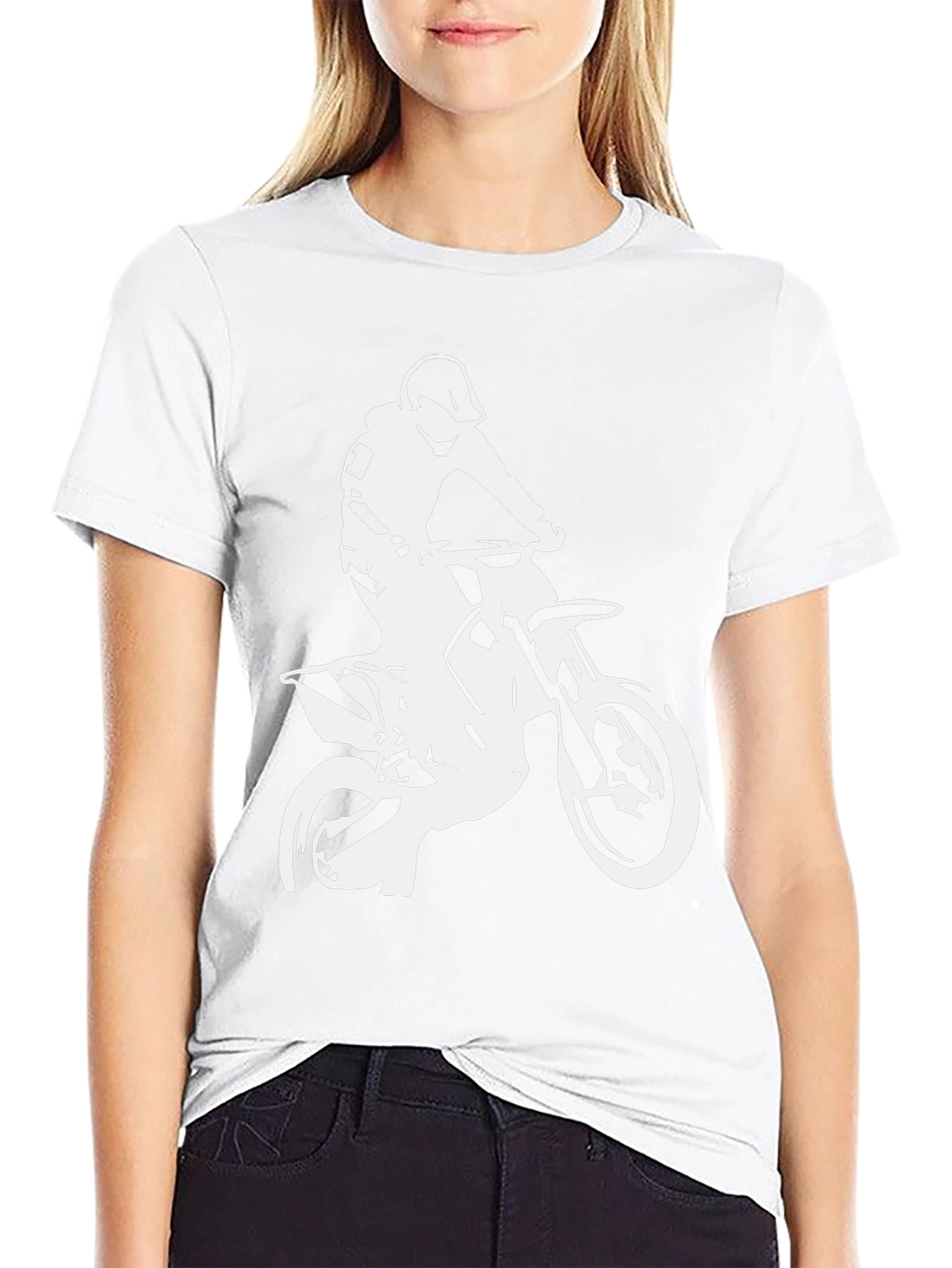 Black T-Shirt with White Motocross Rider Design