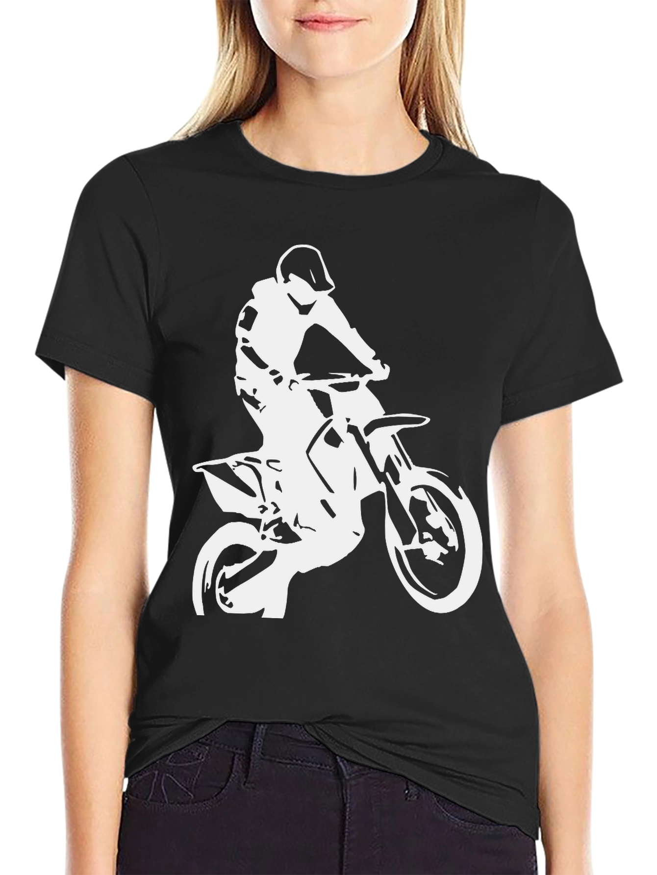 Black T-Shirt with White Motocross Rider Design