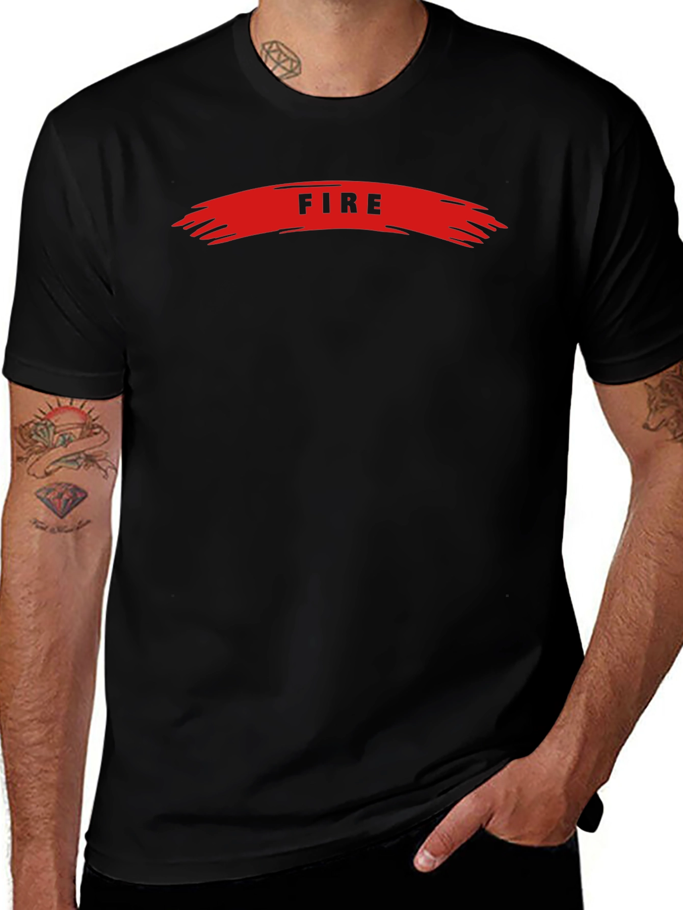 Mens Black FIRE Graphic Print Short Sleeve T-Shirt