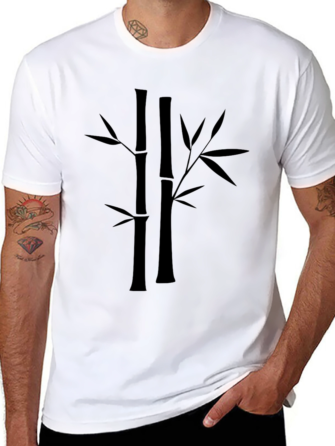 Bamboo Print Black T-Shirt - Casual Style