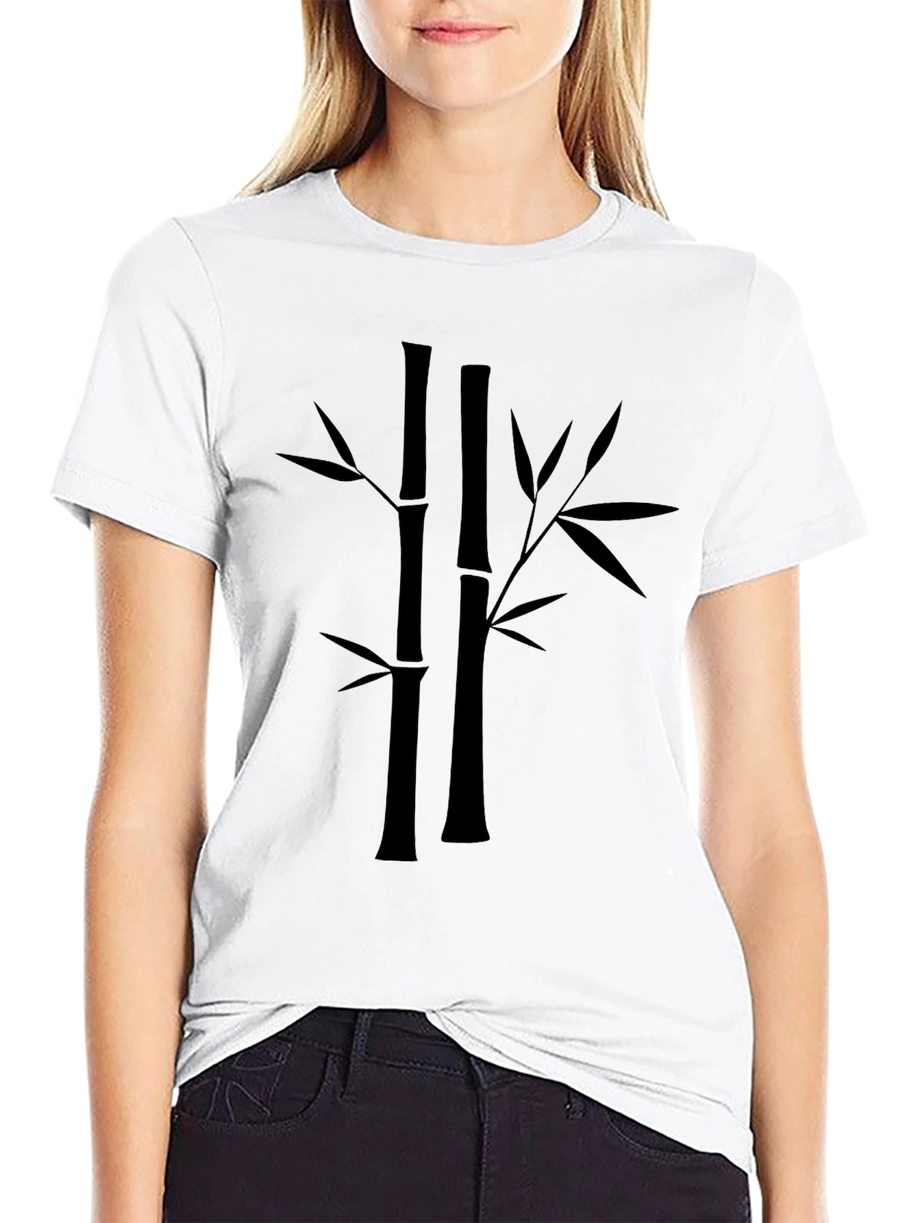 Bamboo Print Black T-Shirt - Casual Style