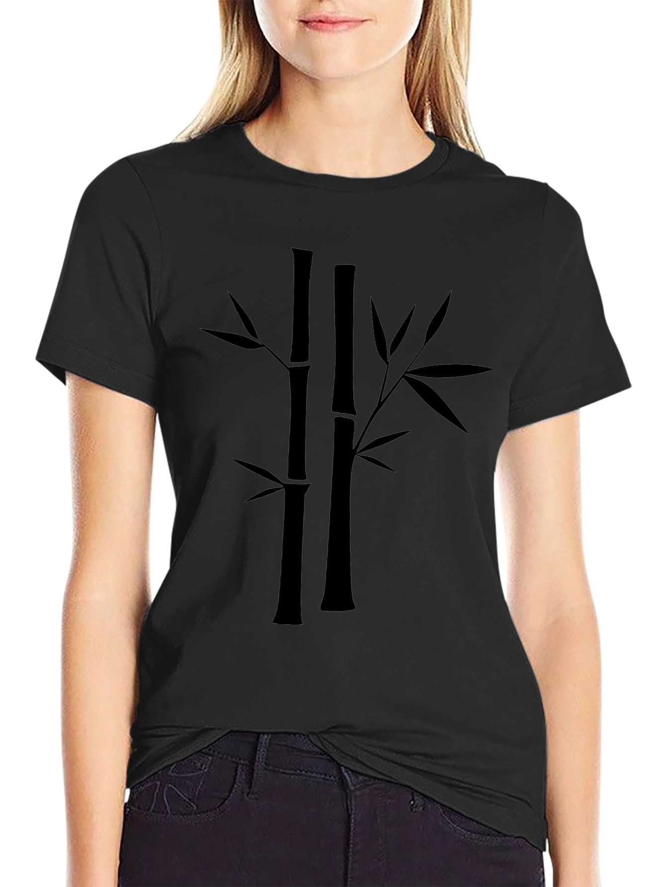 Bamboo Print Black T-Shirt - Casual Style