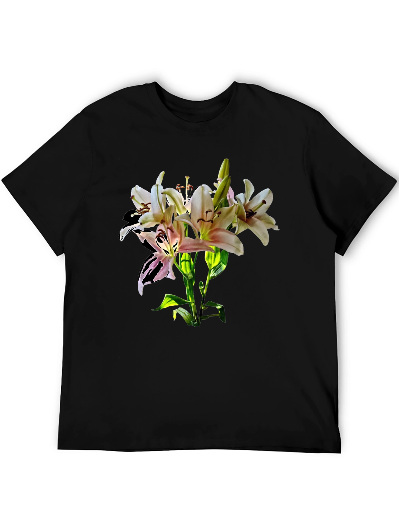 Lily Flower Graphic Print Black T-Shirt