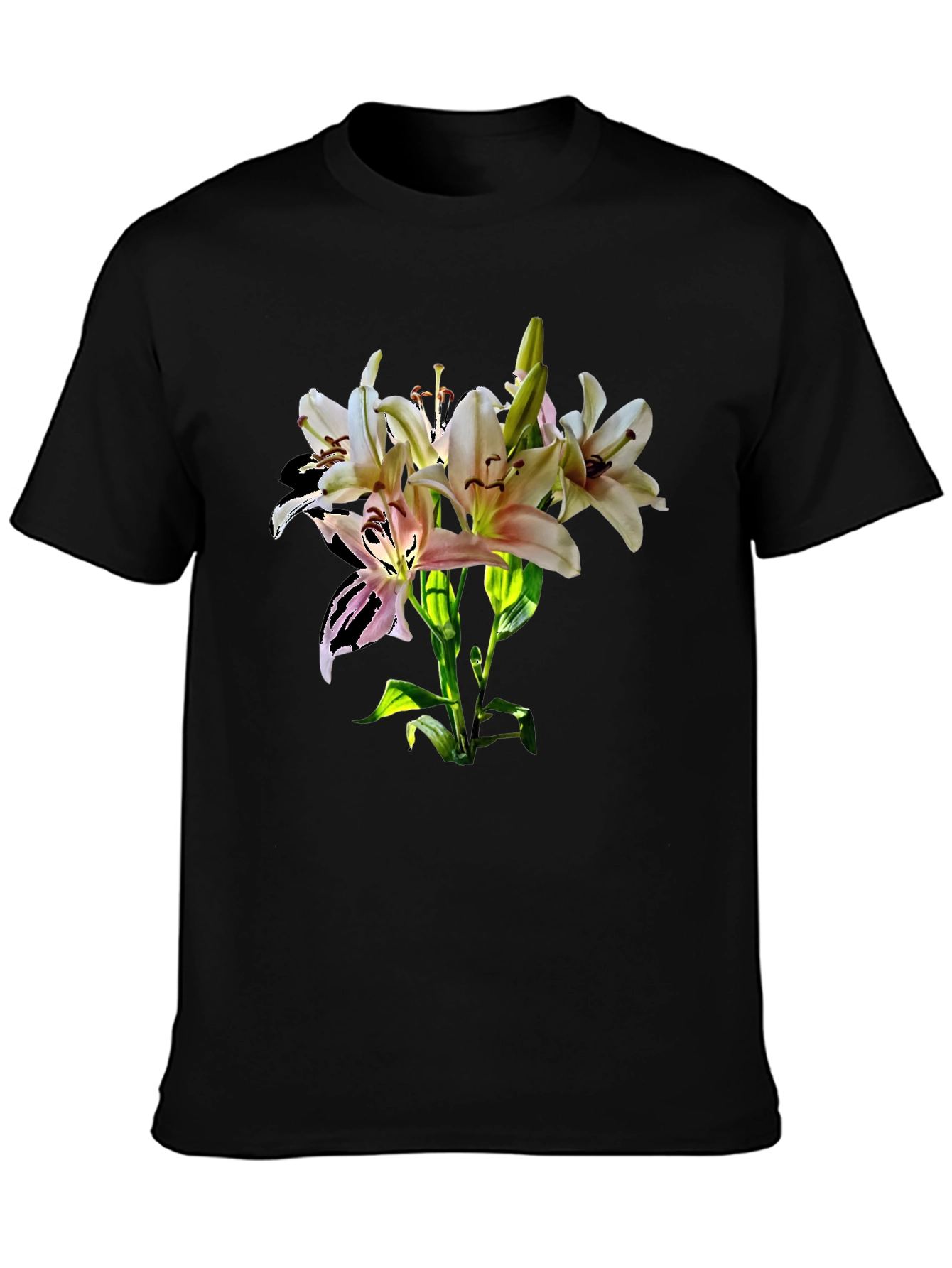 Lily Flower Graphic Print Black T-Shirt