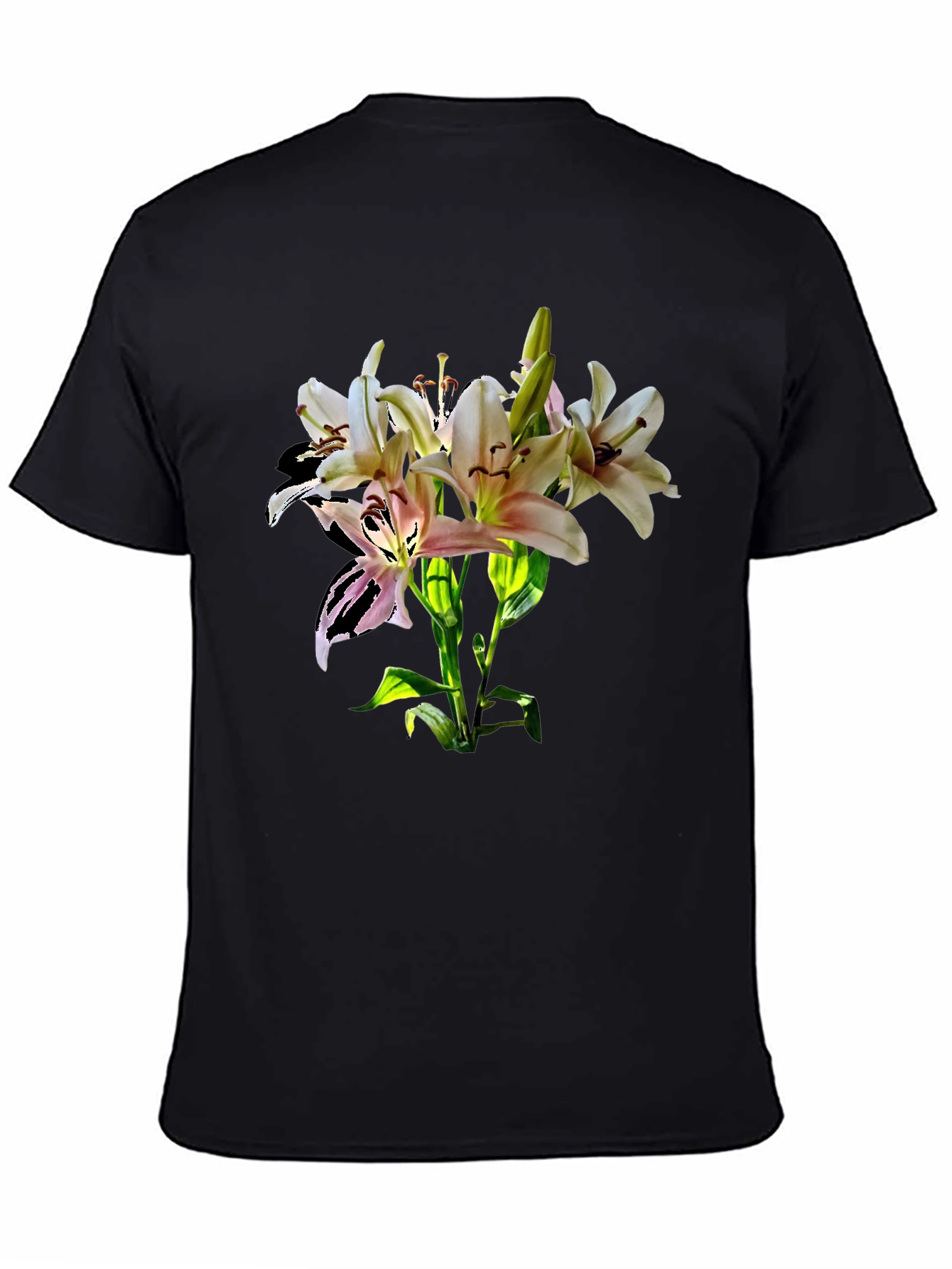 Lily Flower Graphic Print Black T-Shirt