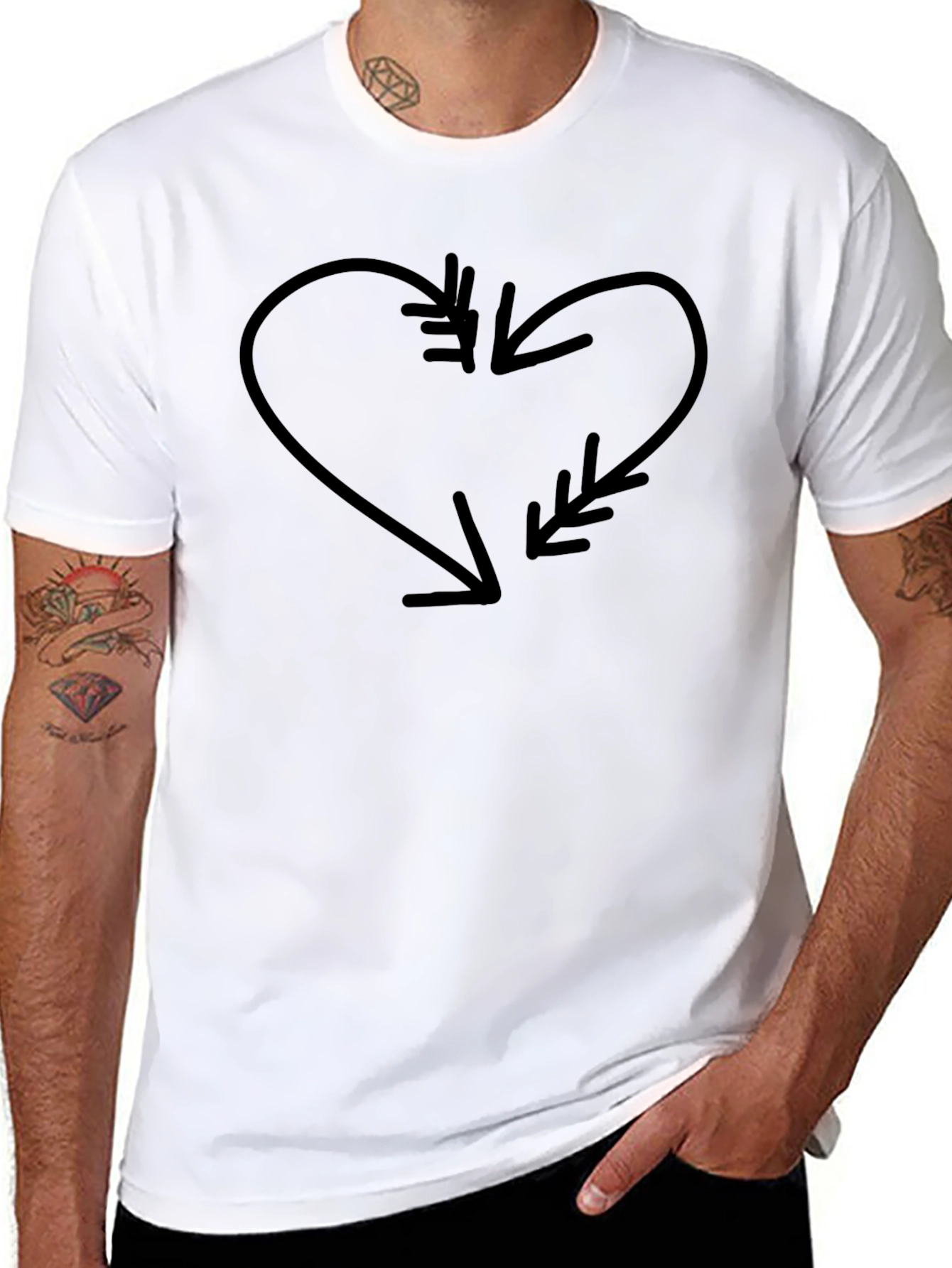 Heart Arrow Graphic Tee - Black Cotton Casual Shirt