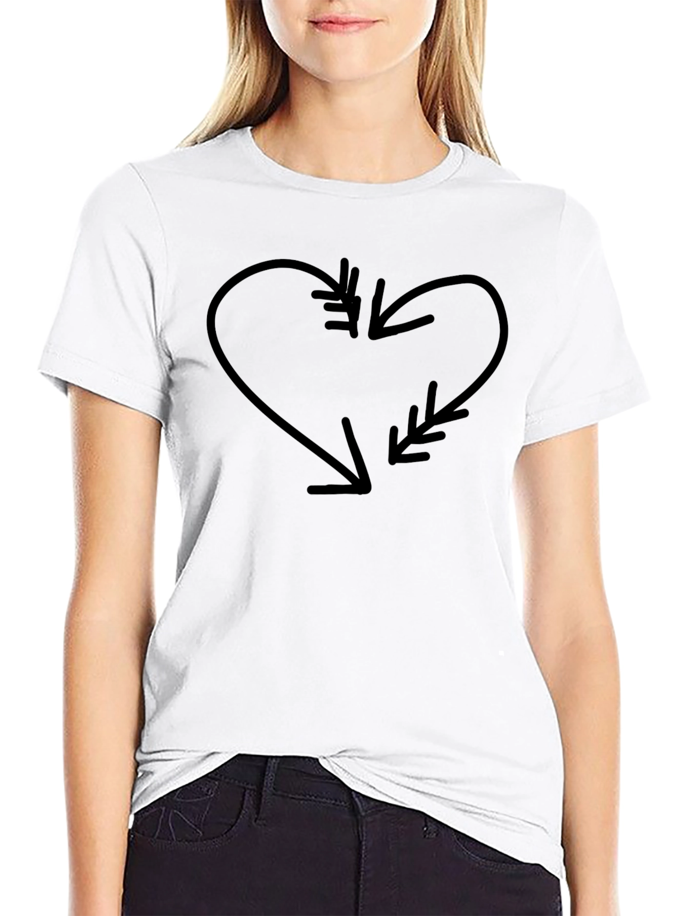 Heart Arrow Graphic Tee - Black Cotton Casual Shirt