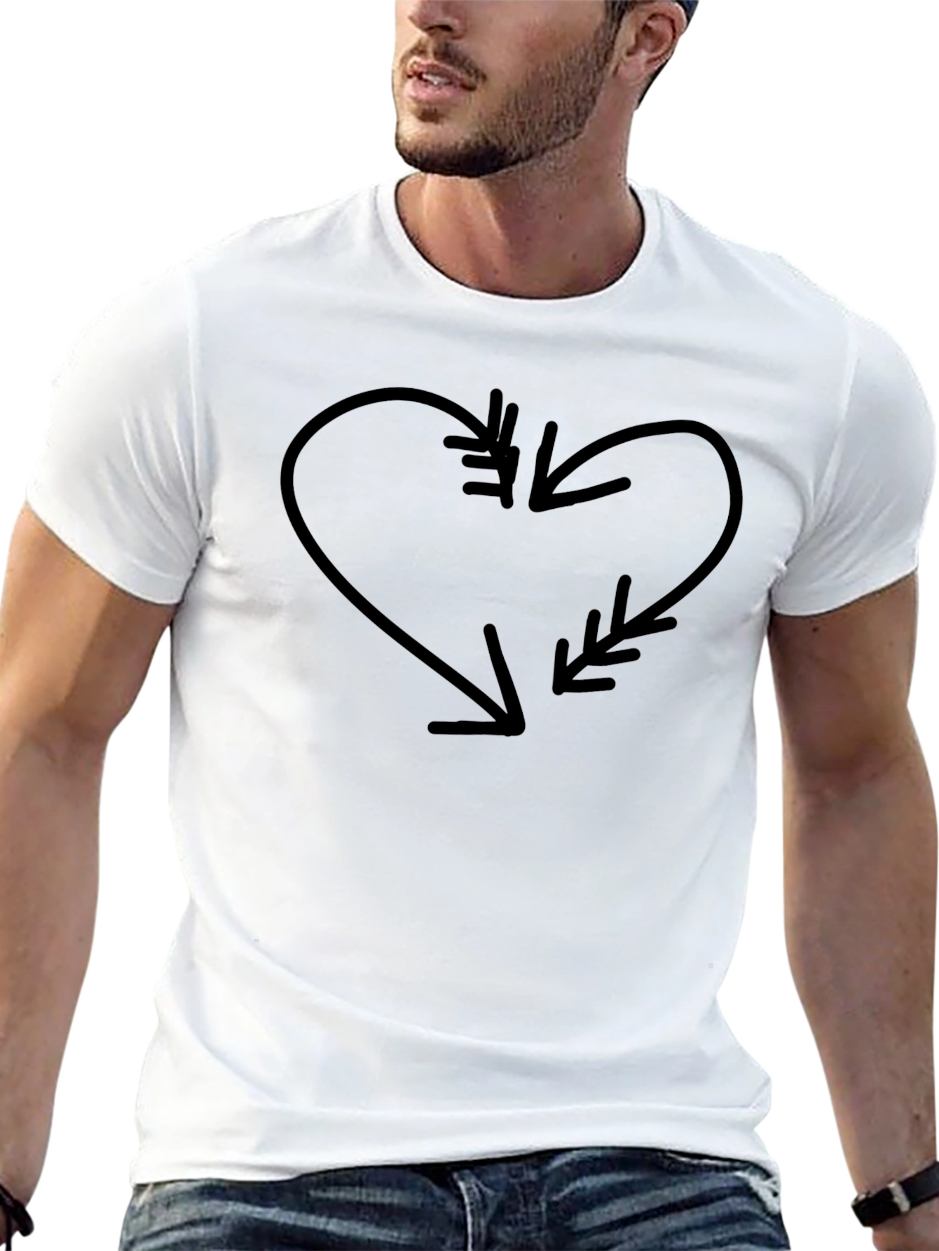 Heart Arrow Graphic Tee - Black Cotton Casual Shirt