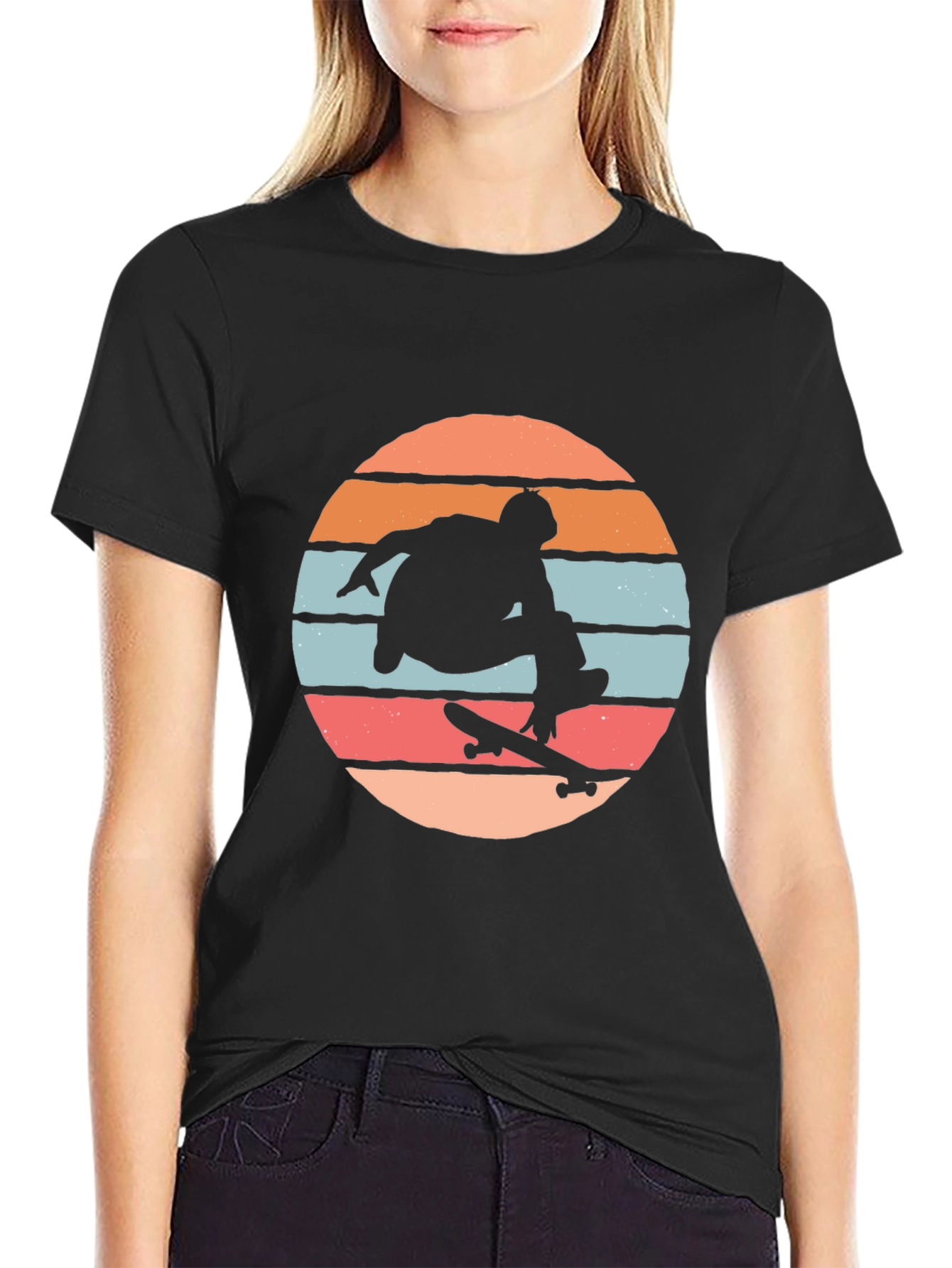 Skateboarder Silhouette Tee - Retro Sunset Design