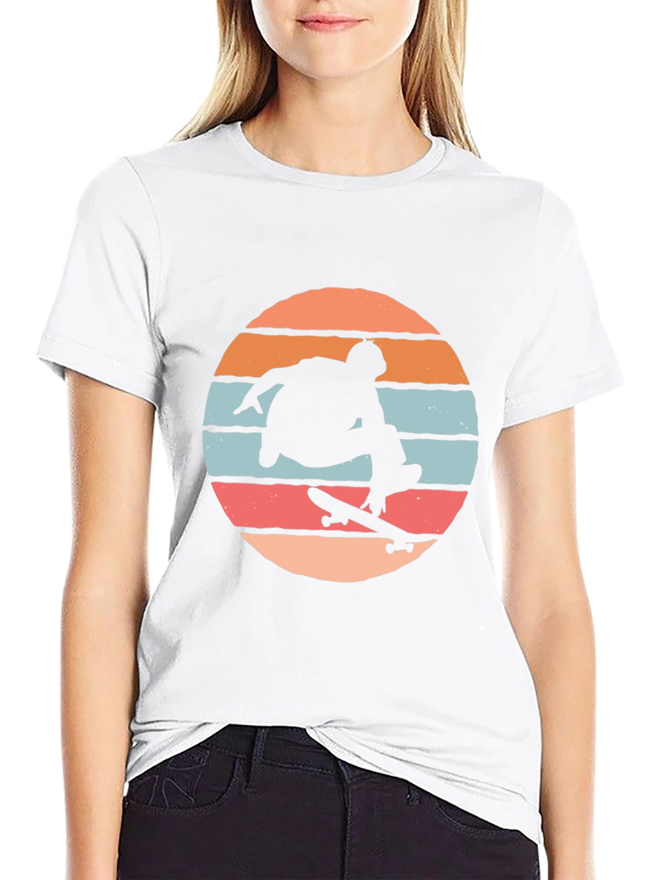 Skateboarder Silhouette Tee - Retro Sunset Design