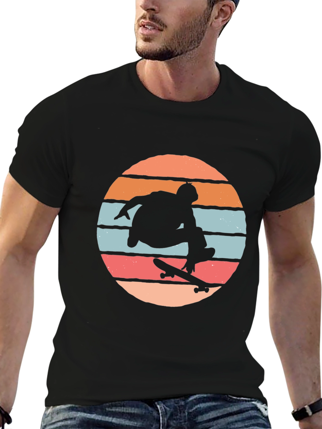 Skateboarder Silhouette Tee - Retro Sunset Design