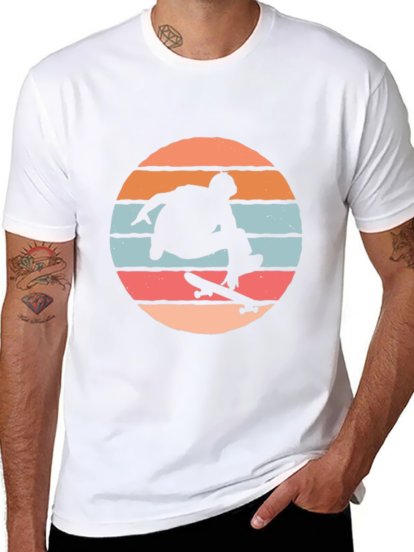 Skateboarder Silhouette Tee - Retro Sunset Design