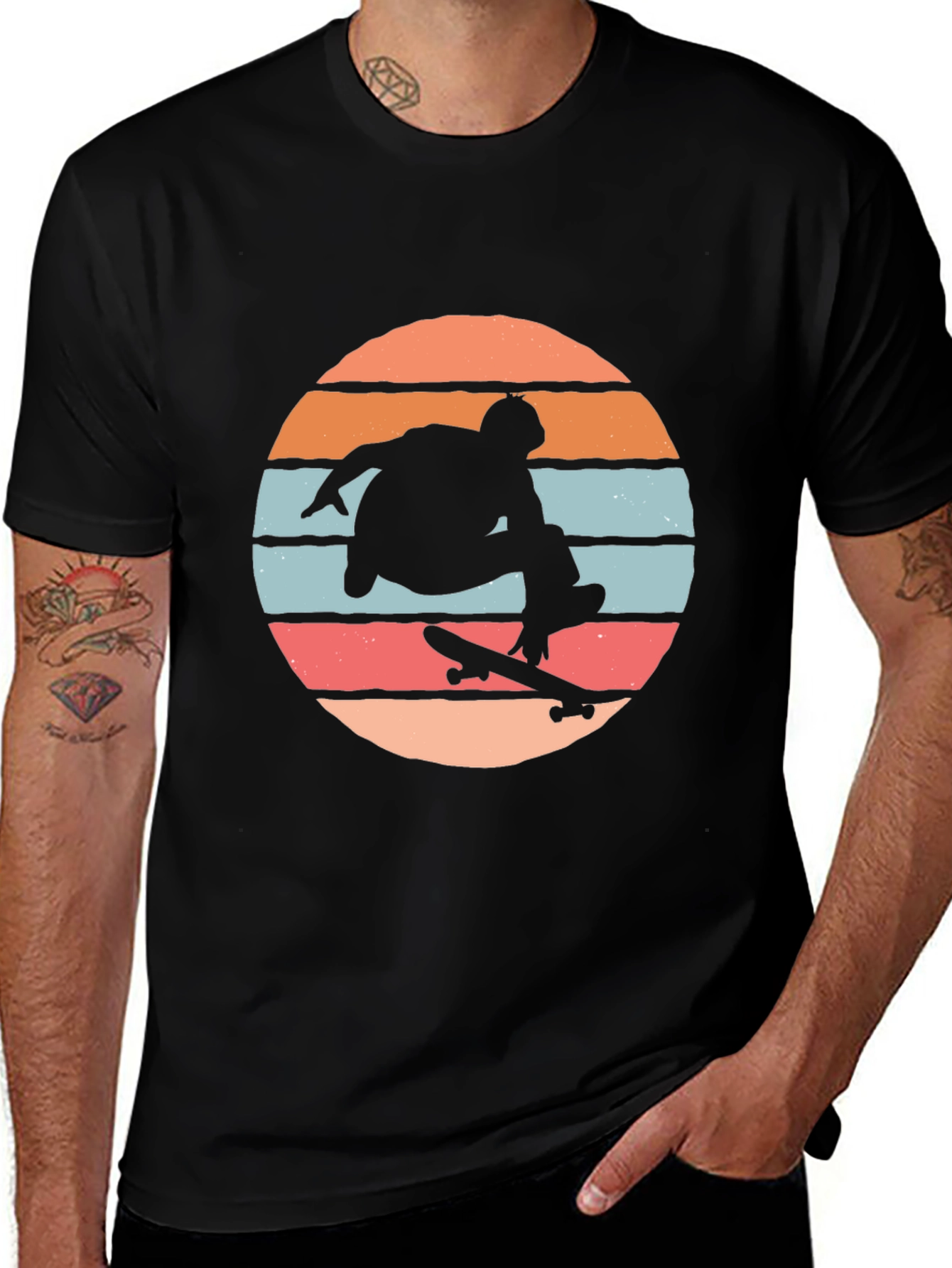 Skateboarder Silhouette Tee - Retro Sunset Design
