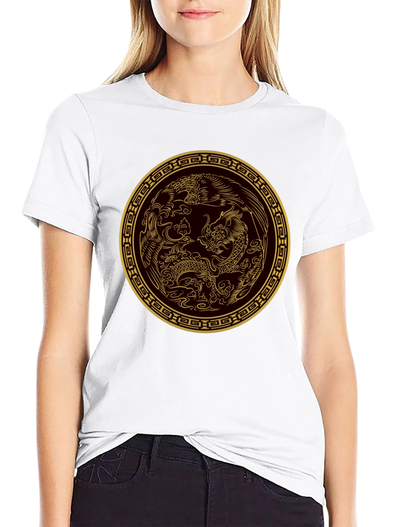 Dragon & Phoenix Graphic Tee - Black
