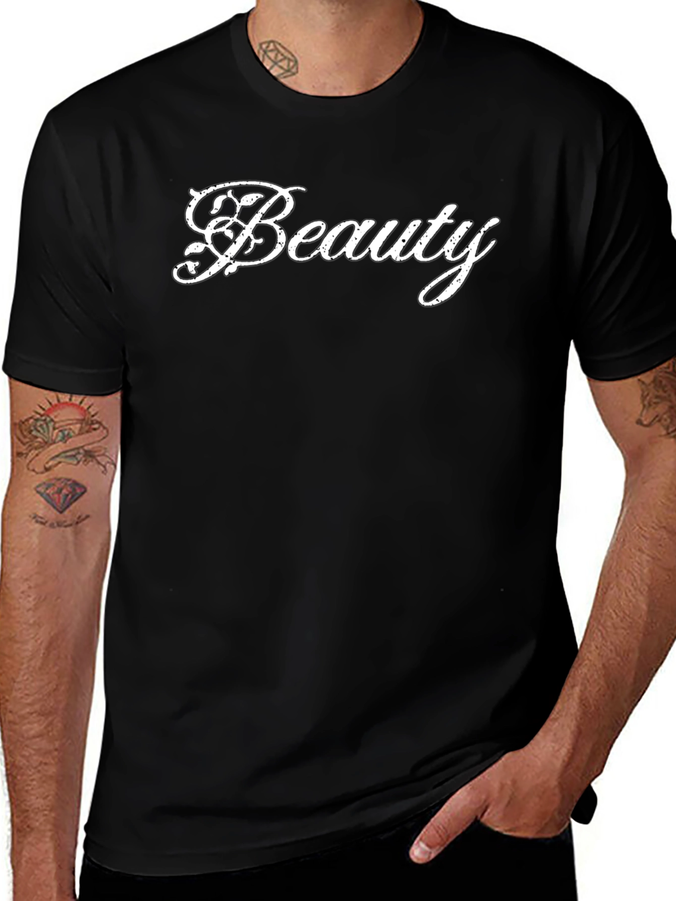 Beauty Graphic Tee - Mens Black Cotton T-Shirt