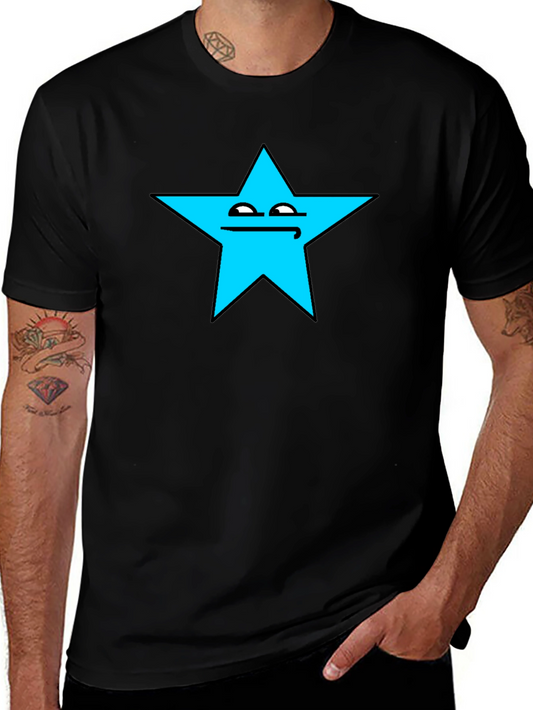 Funny Star Face Graphic T-Shirt - Black Cotton Tee