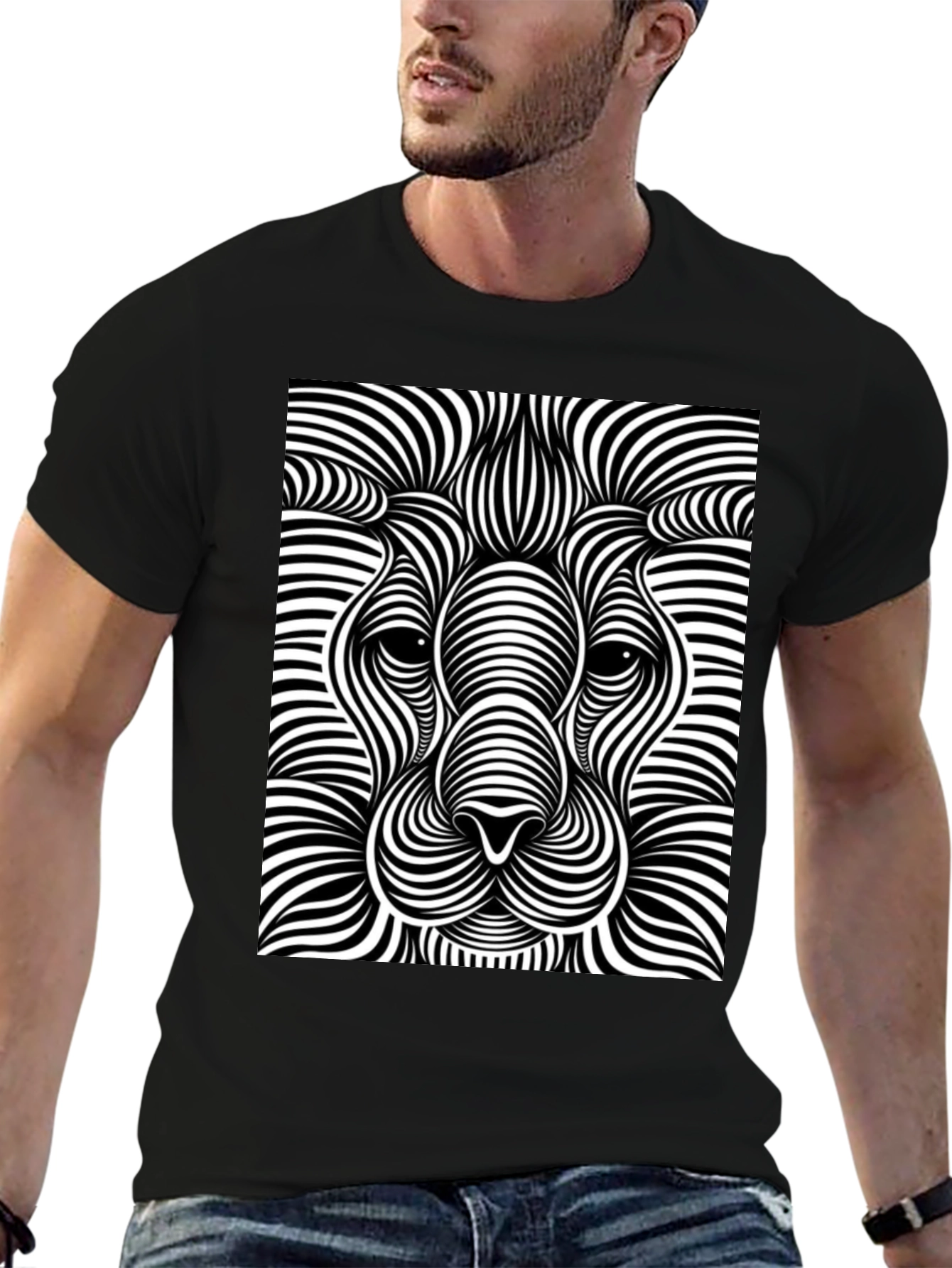 Optical Illusion Lion Black T-Shirt