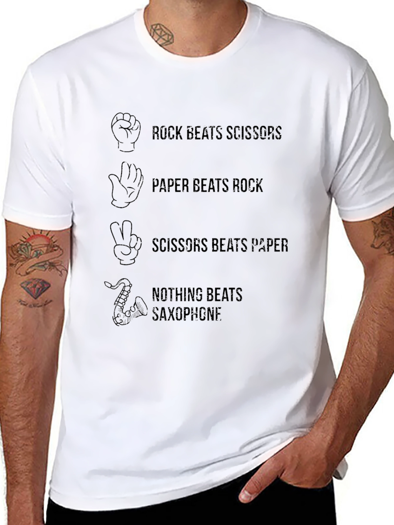 Rock Paper Scissors Saxophone Funny T-Shirt