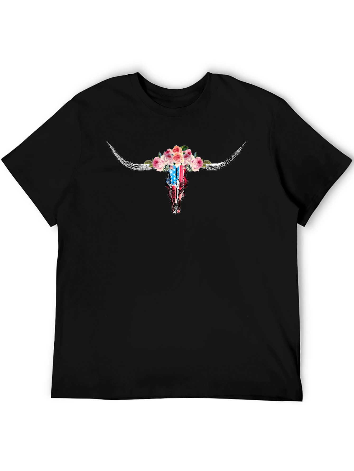Floral Skull T-Shirt - American Flag Design