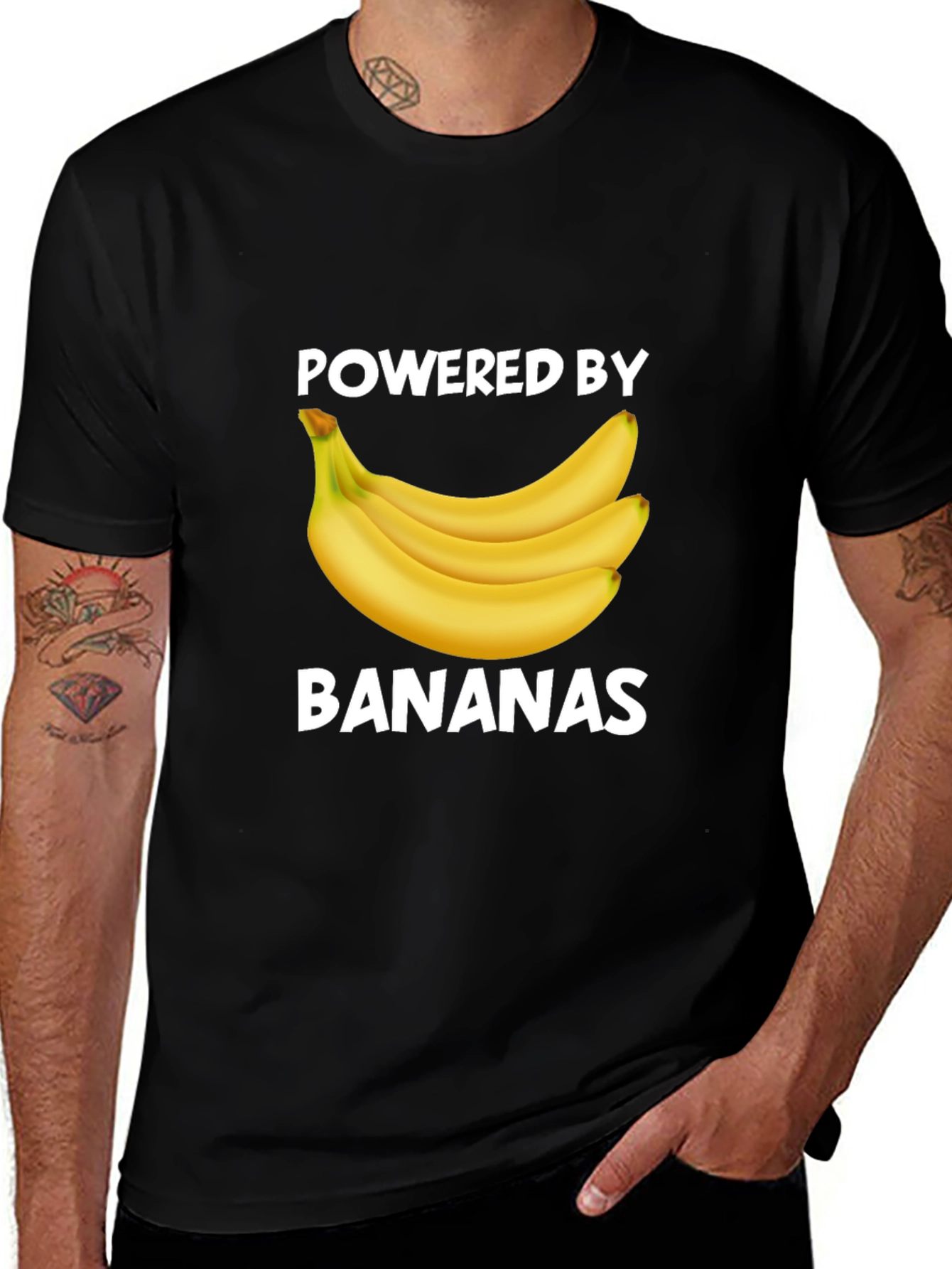 Powered by Bananas Graphic Tee - Fun Novelty T-Shirt
