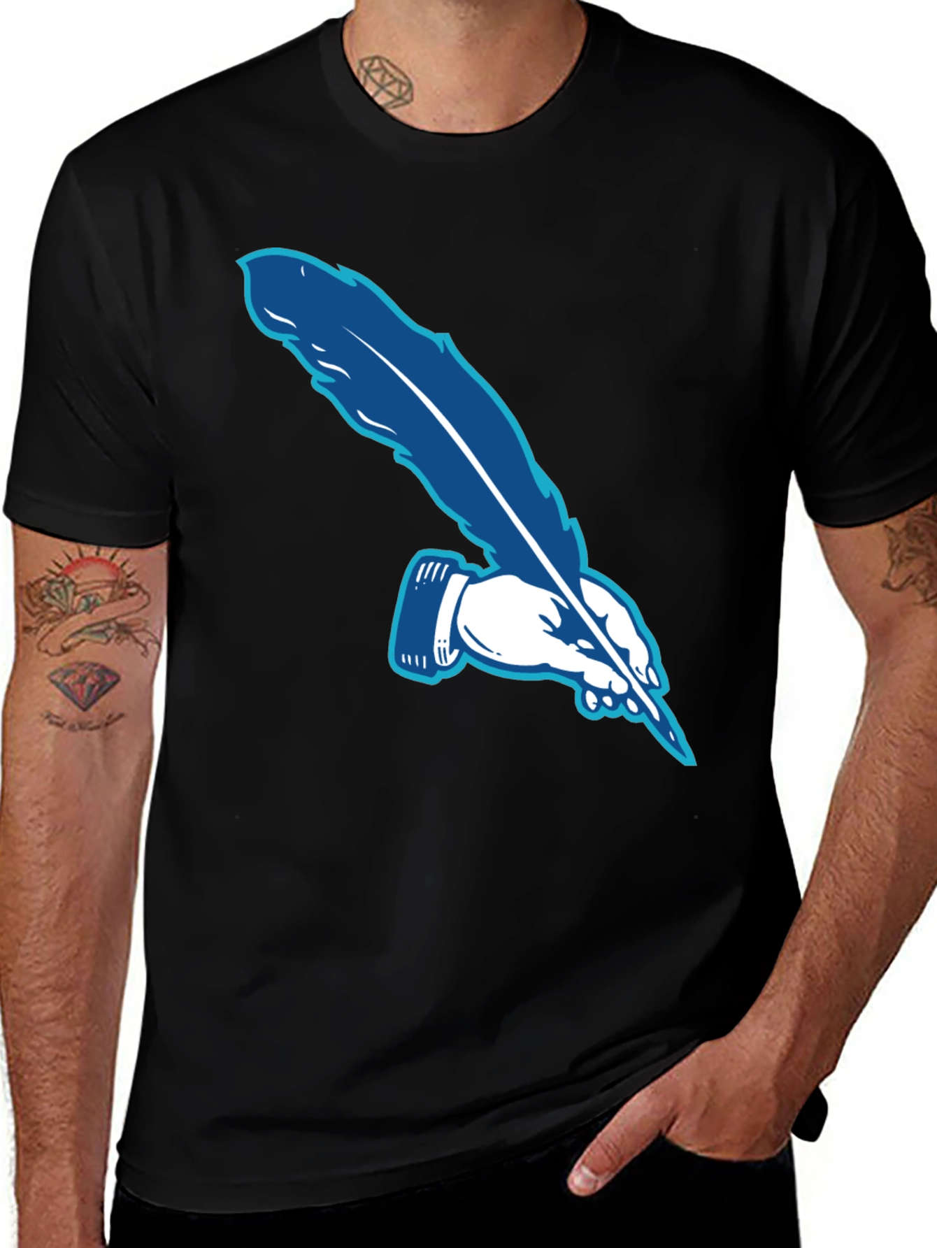 Feather Pen Graphic Tee - Stylish & Unique