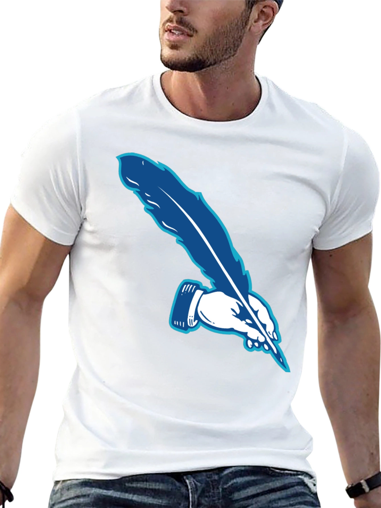 Feather Pen Graphic Tee - Stylish & Unique