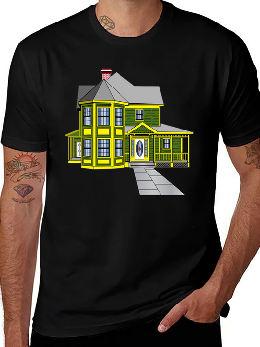 Cartoon House Graphic Tee | Novelty Design Shirt