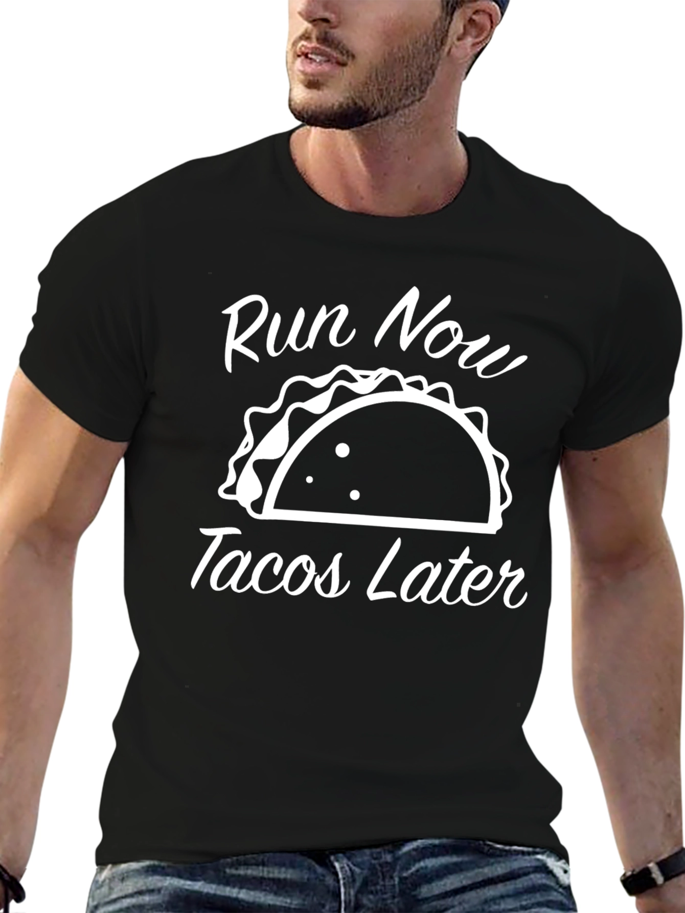 Run Now Tacos Later Black T-Shirt