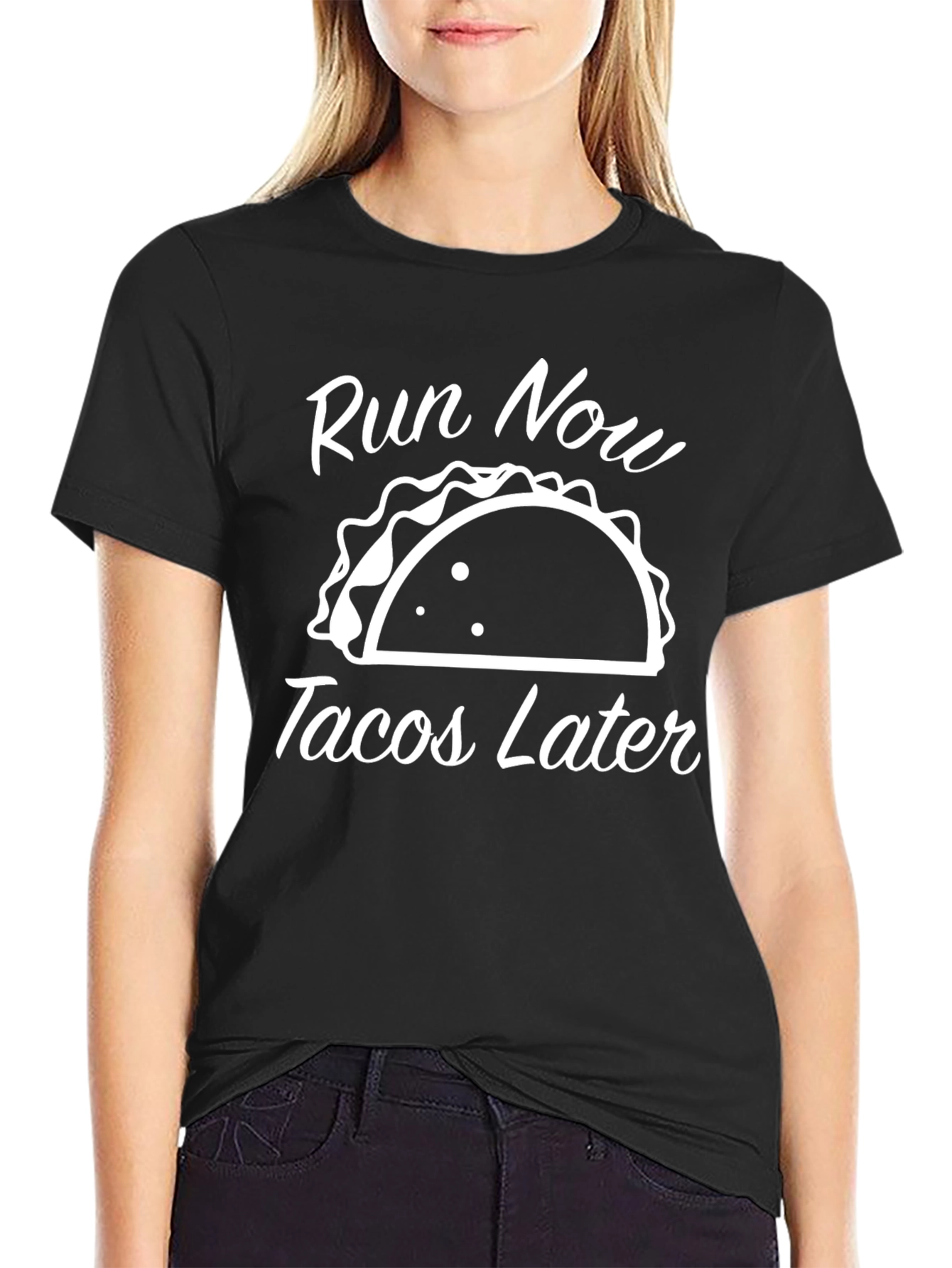 Run Now Tacos Later Black T-Shirt