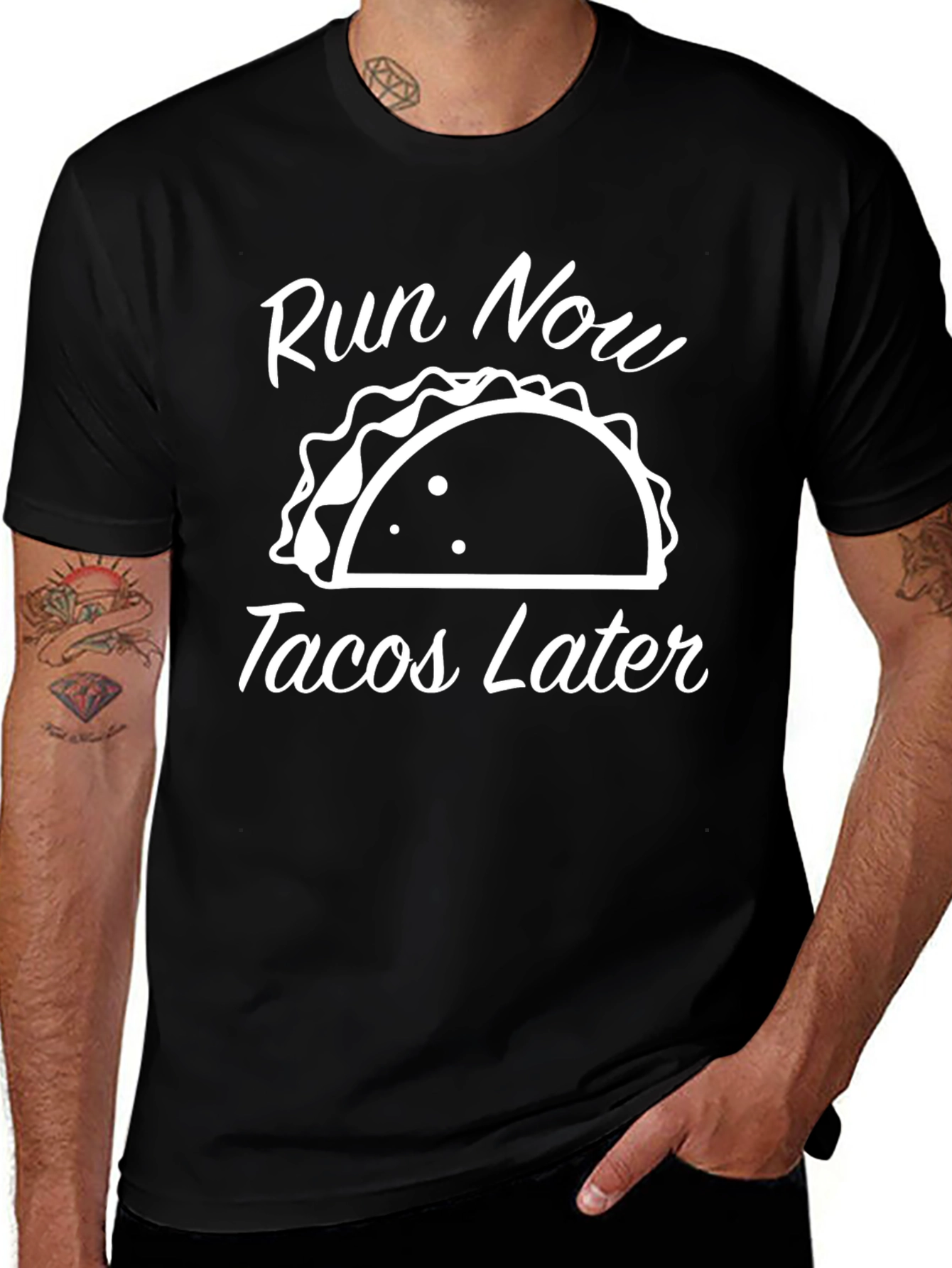 Run Now Tacos Later Black T-Shirt
