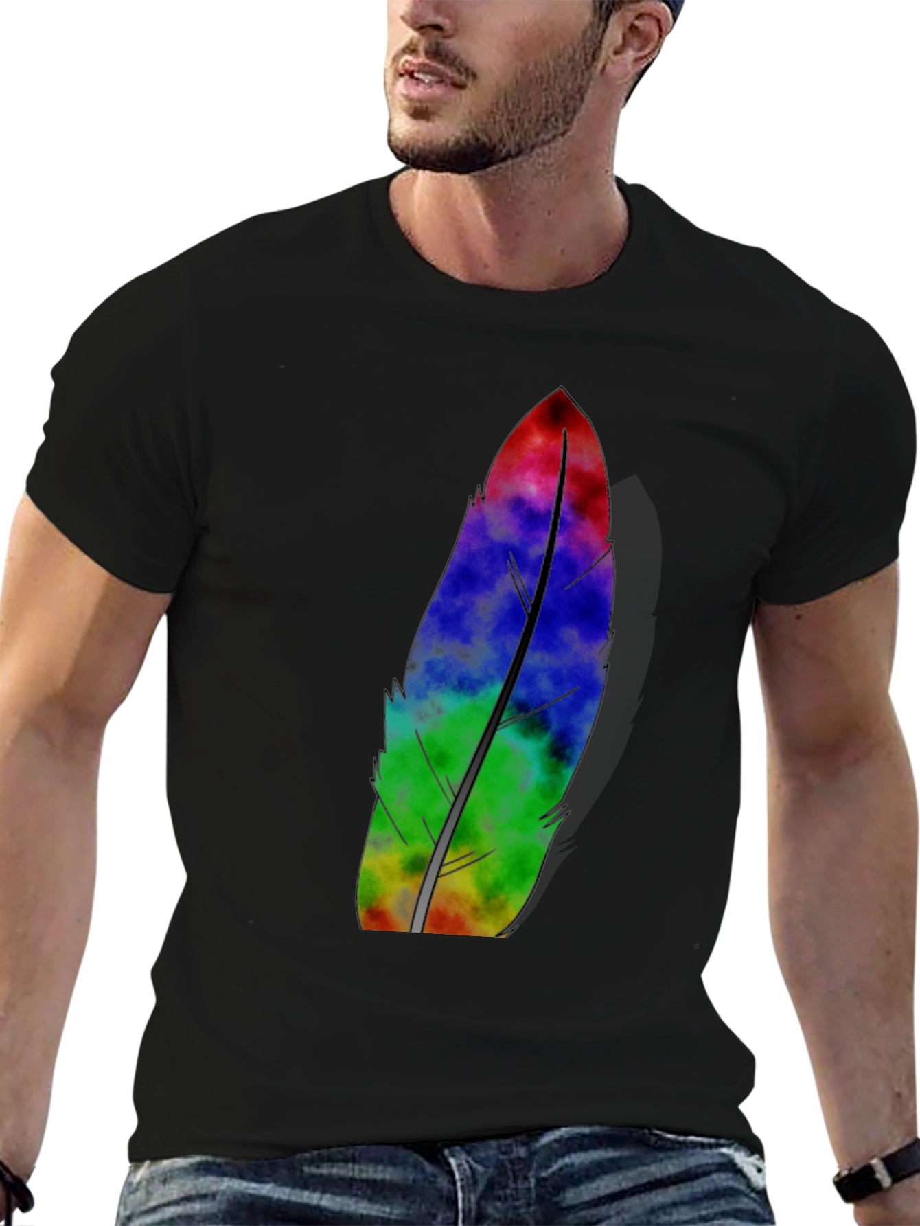 Mens Black Feather Graphic Tee