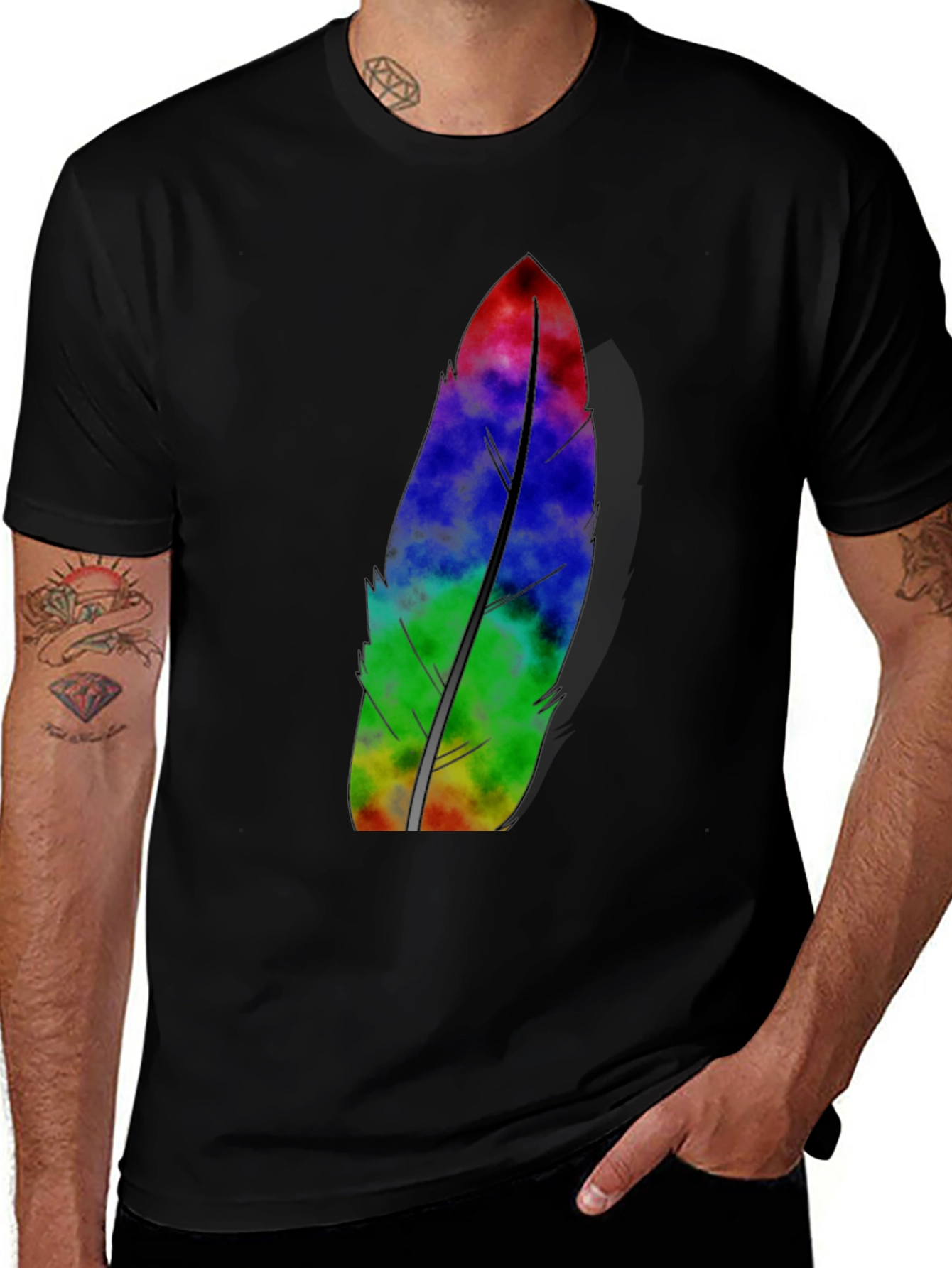 Mens Black Feather Graphic Tee