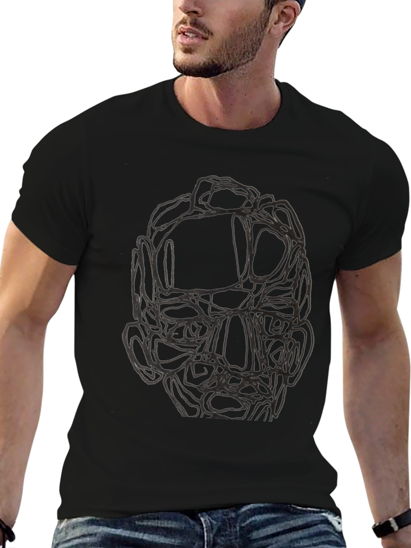Abstract Face Graphic Black T-Shirt