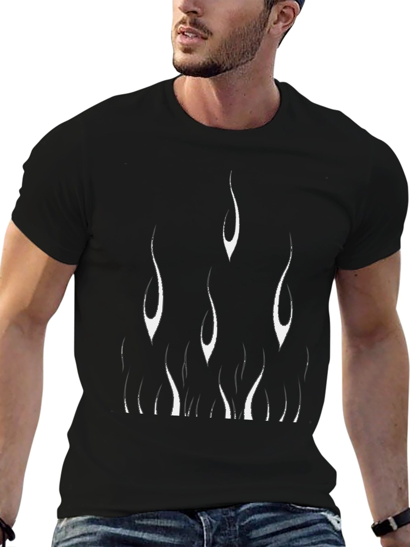 Mens Black T-Shirt with Flame Design