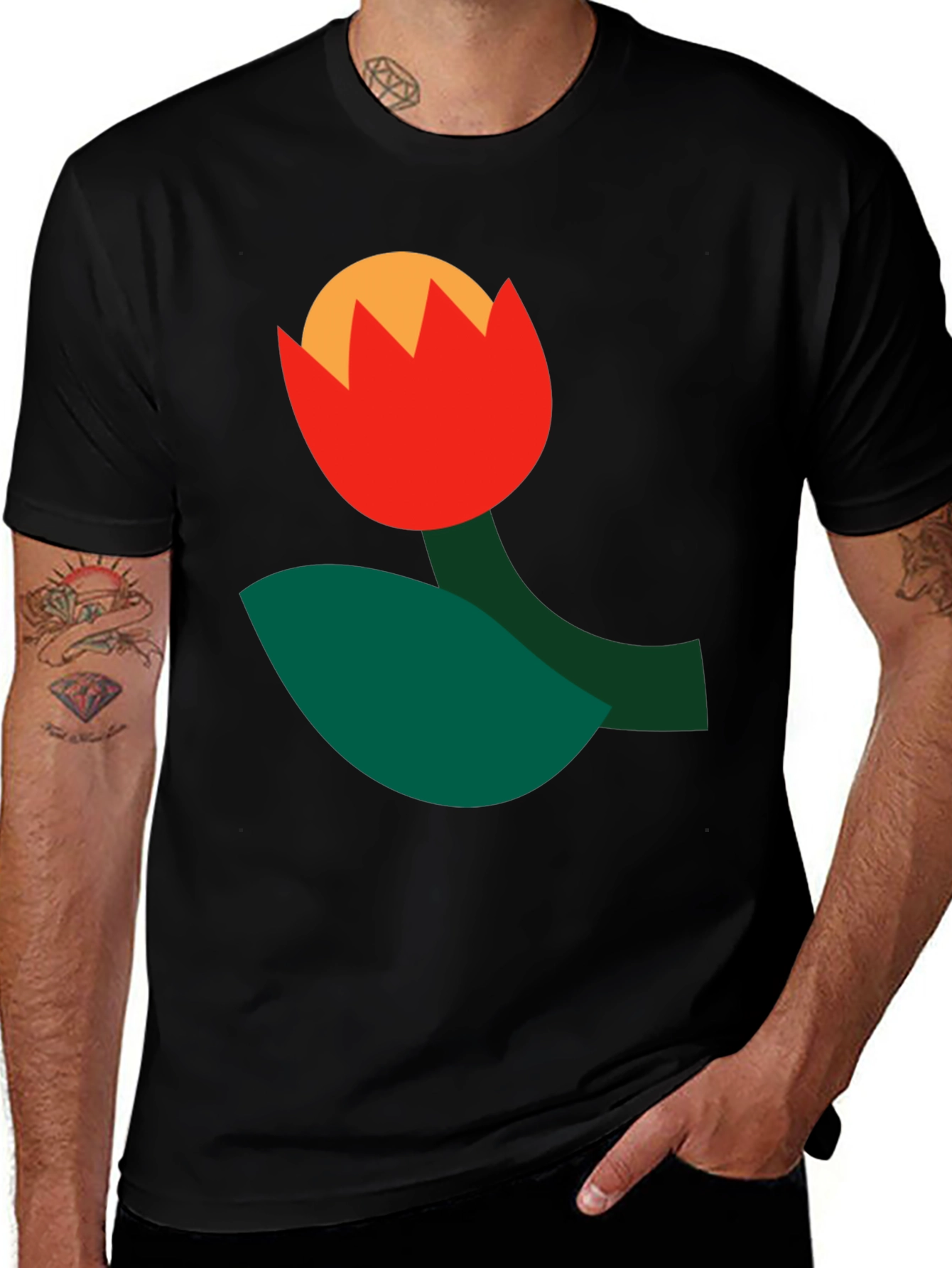 Abstract Flower Graphic Tee - Black