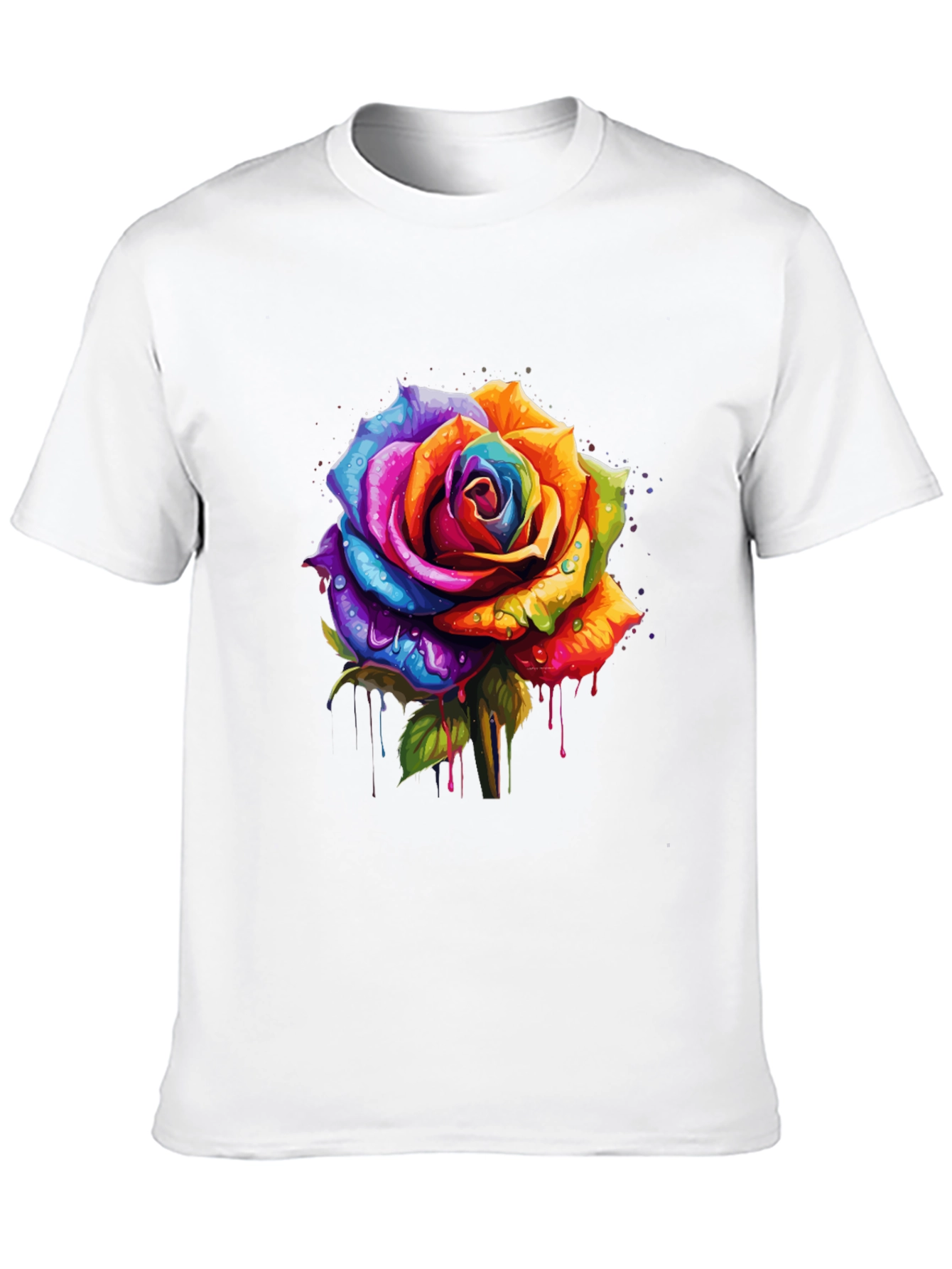 Rainbow Rose Graphic Tee - Vibrant Floral Design