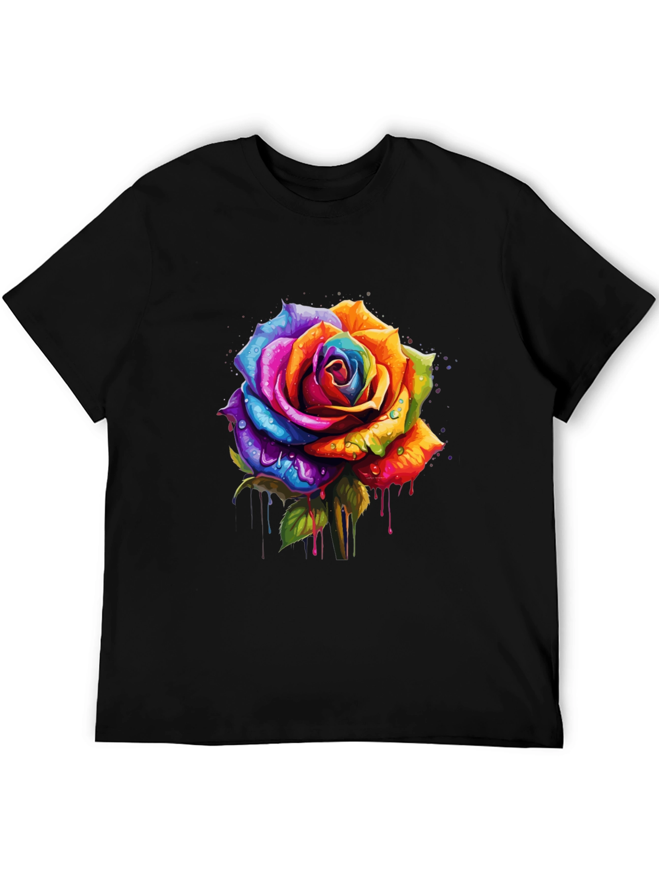 Rainbow Rose Graphic Tee - Vibrant Floral Design