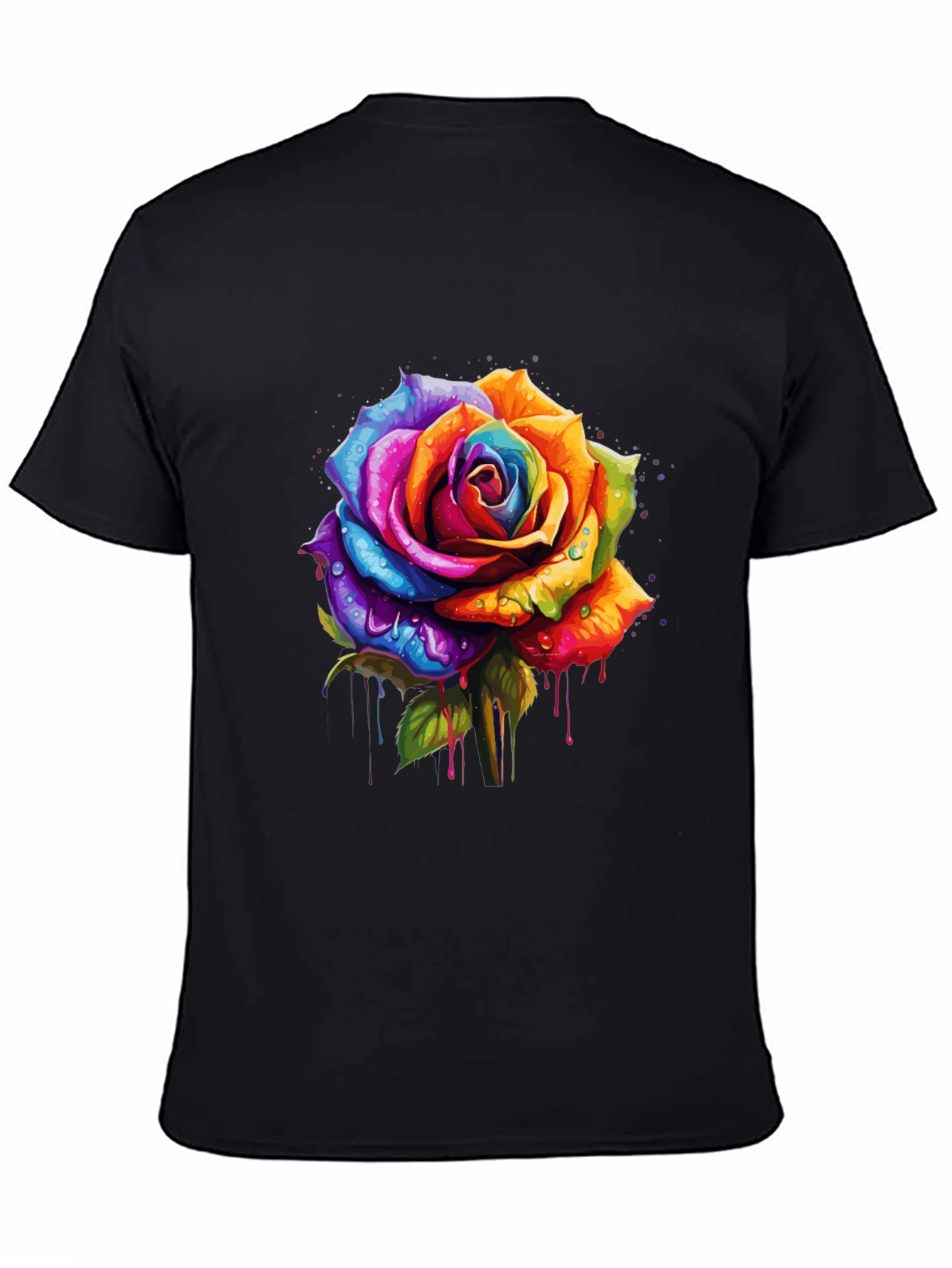 Rainbow Rose Graphic Tee - Vibrant Floral Design