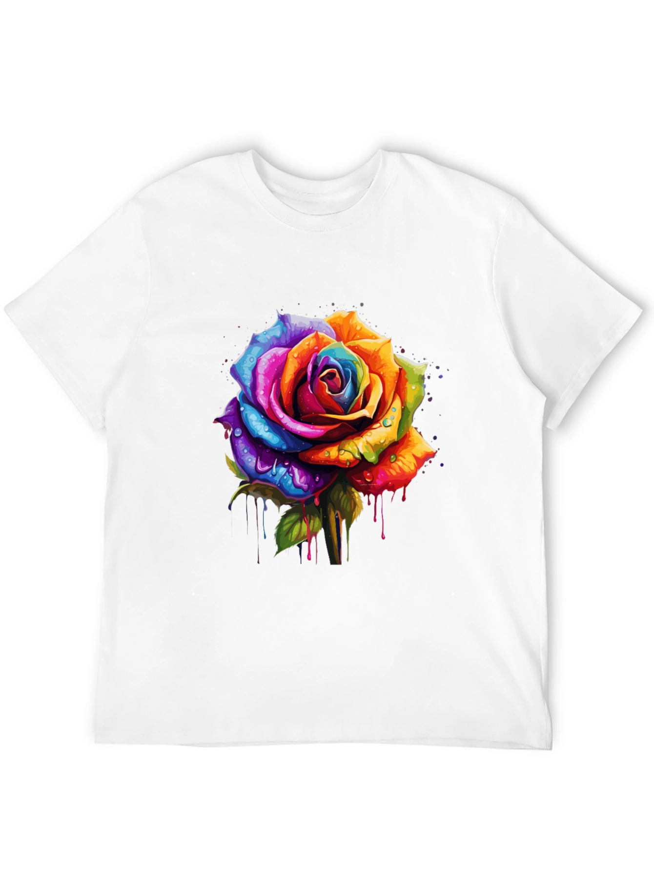Rainbow Rose Graphic Tee - Vibrant Floral Design